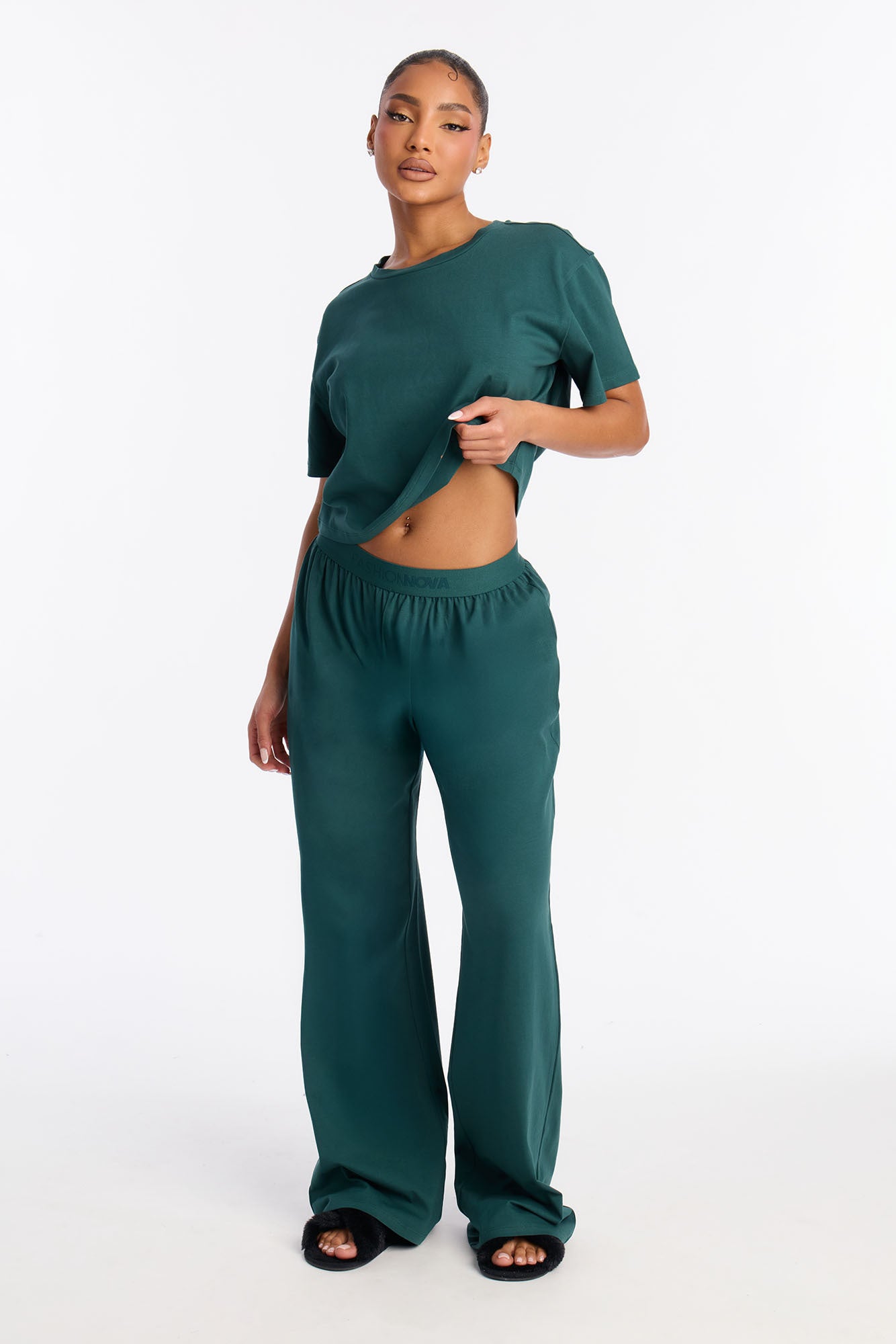 FN Mood Cotton PJ Pant Set - Hunter Green