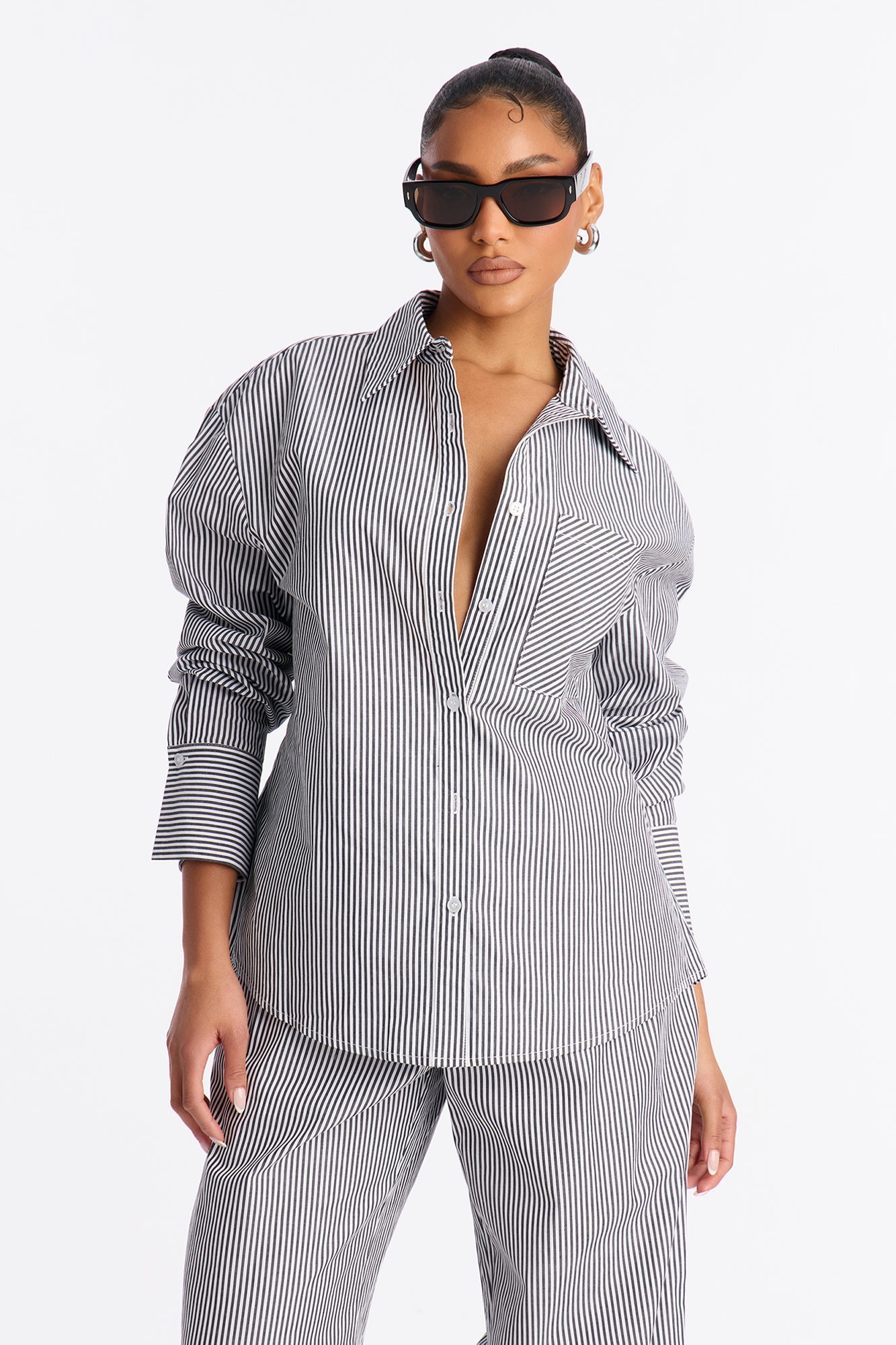 Caroline Pinstripe Pant Set - Grey/combo