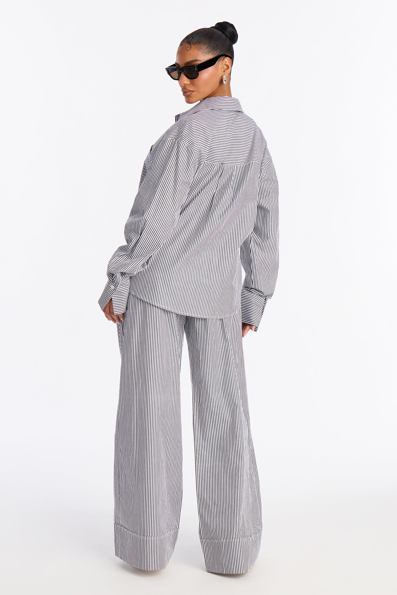 Caroline Pinstripe Pant Set - Grey/combo