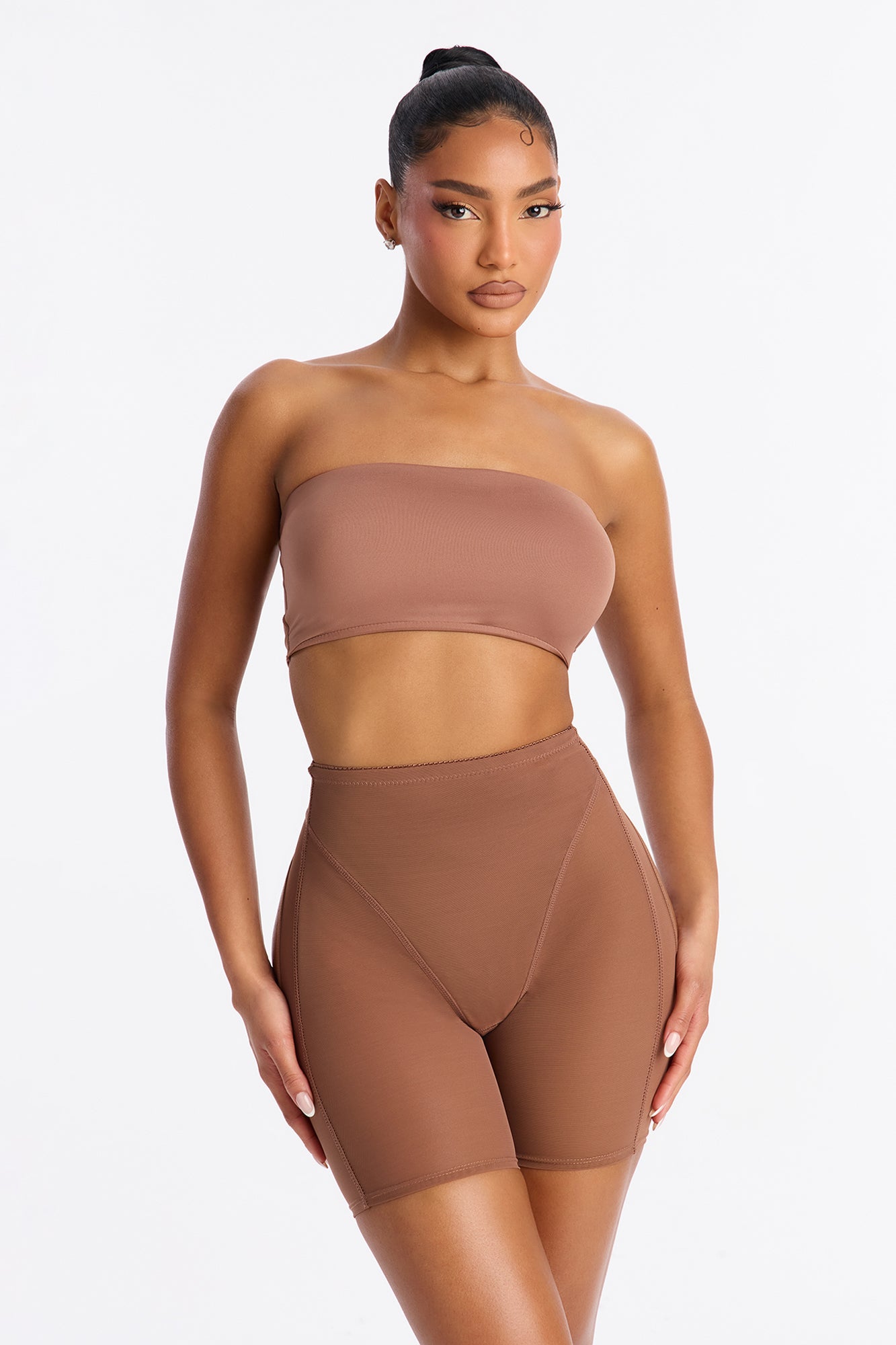 High Waist Thigh Shaping Butt Lifter Shapewear Shorts - Chocolate