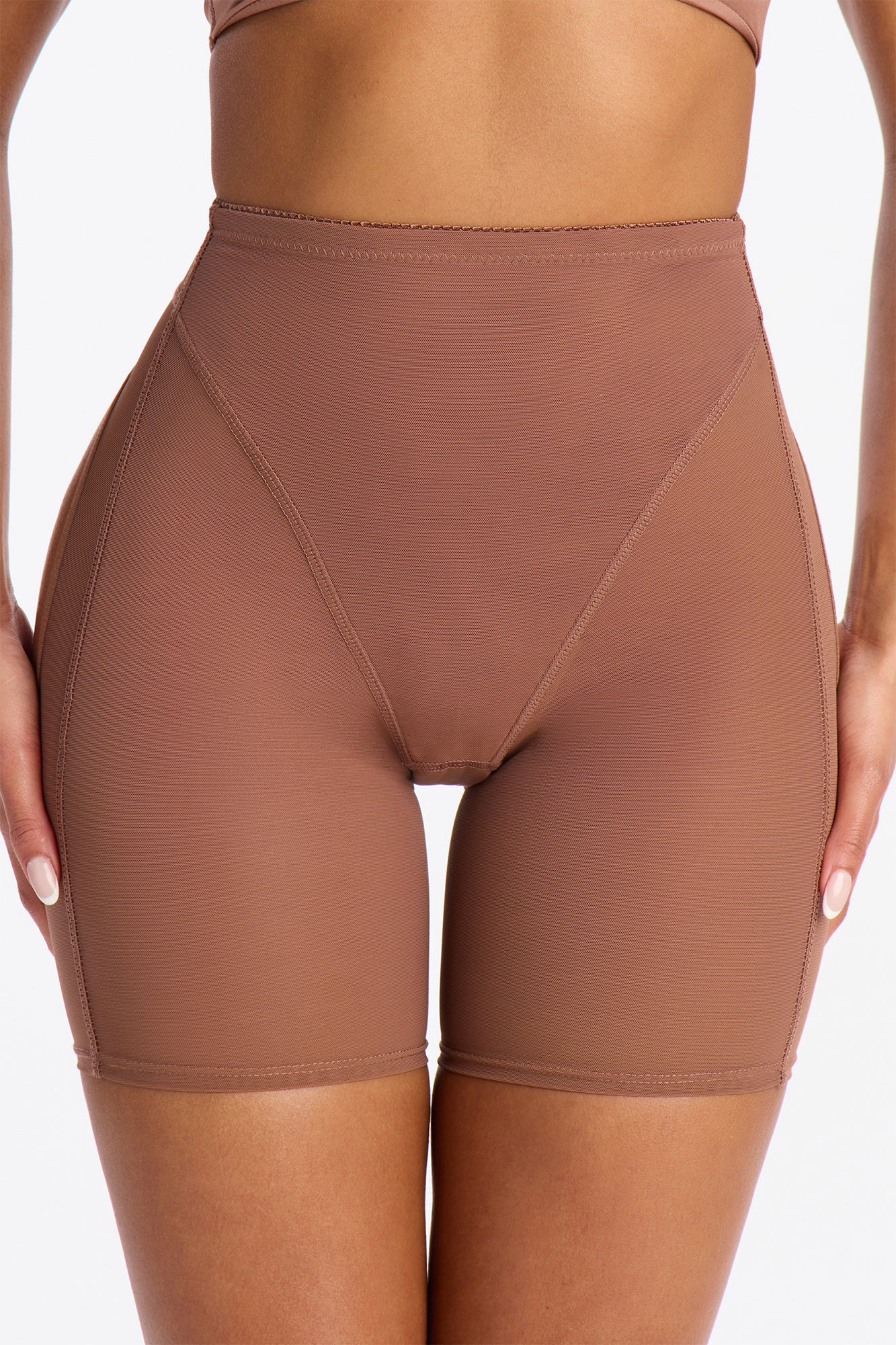 High Waist Thigh Shaping Butt Lifter Shapewear Shorts - Chocolate