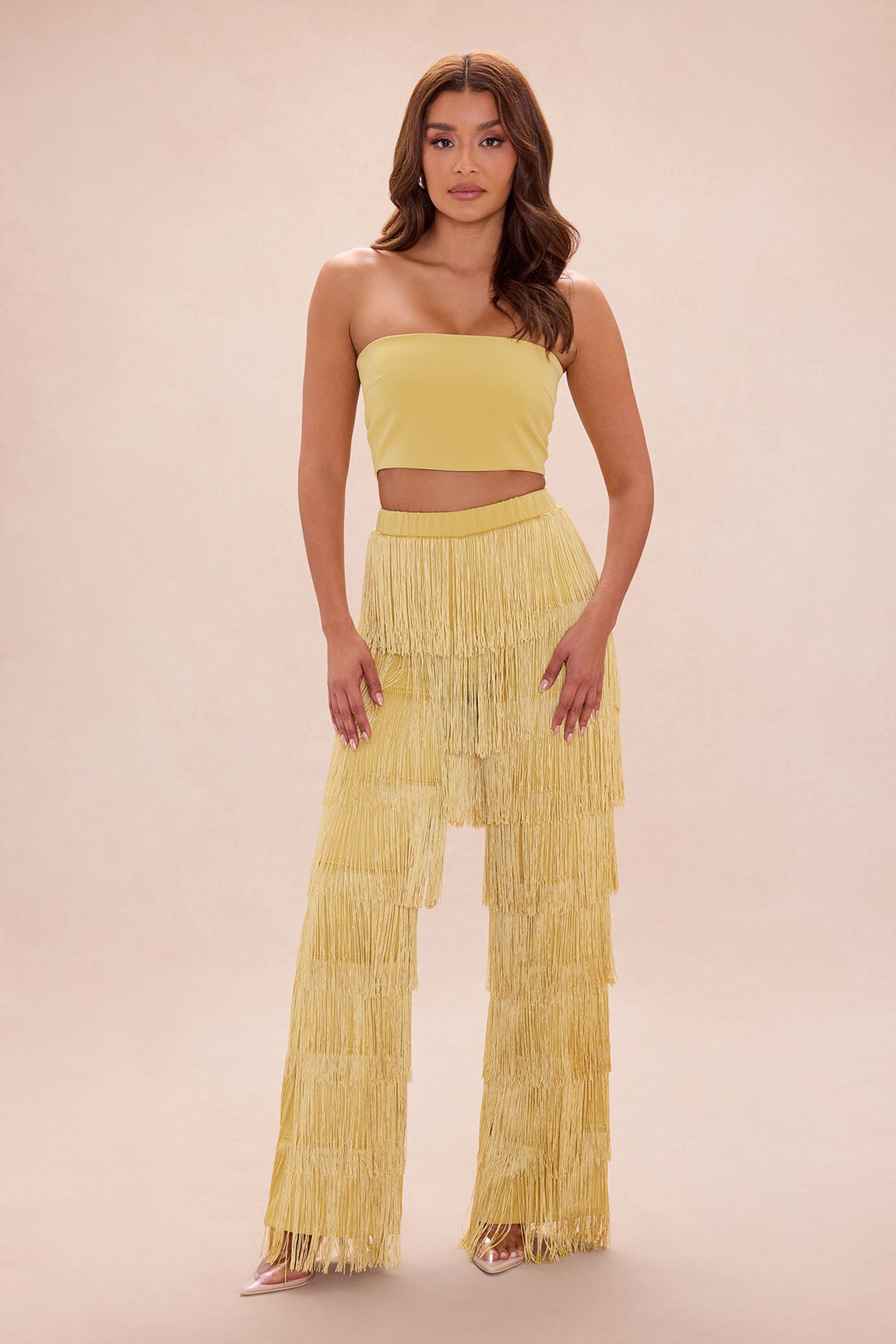 Dance All Night Fringe Pant Set - Chartreuse