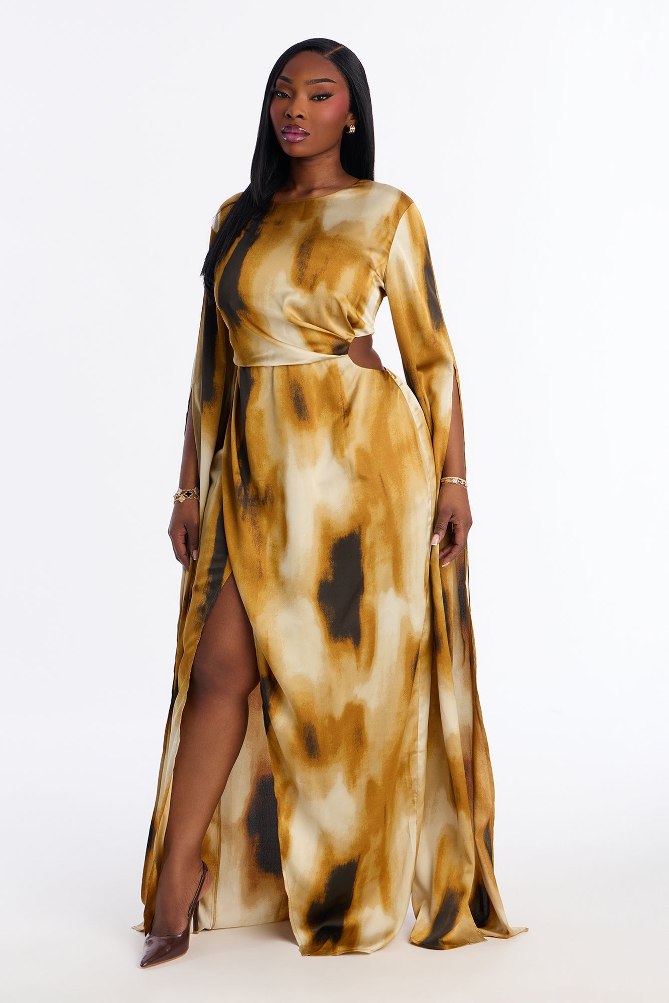 Eternal Flames Draped Satin Gown - Mustard/combo