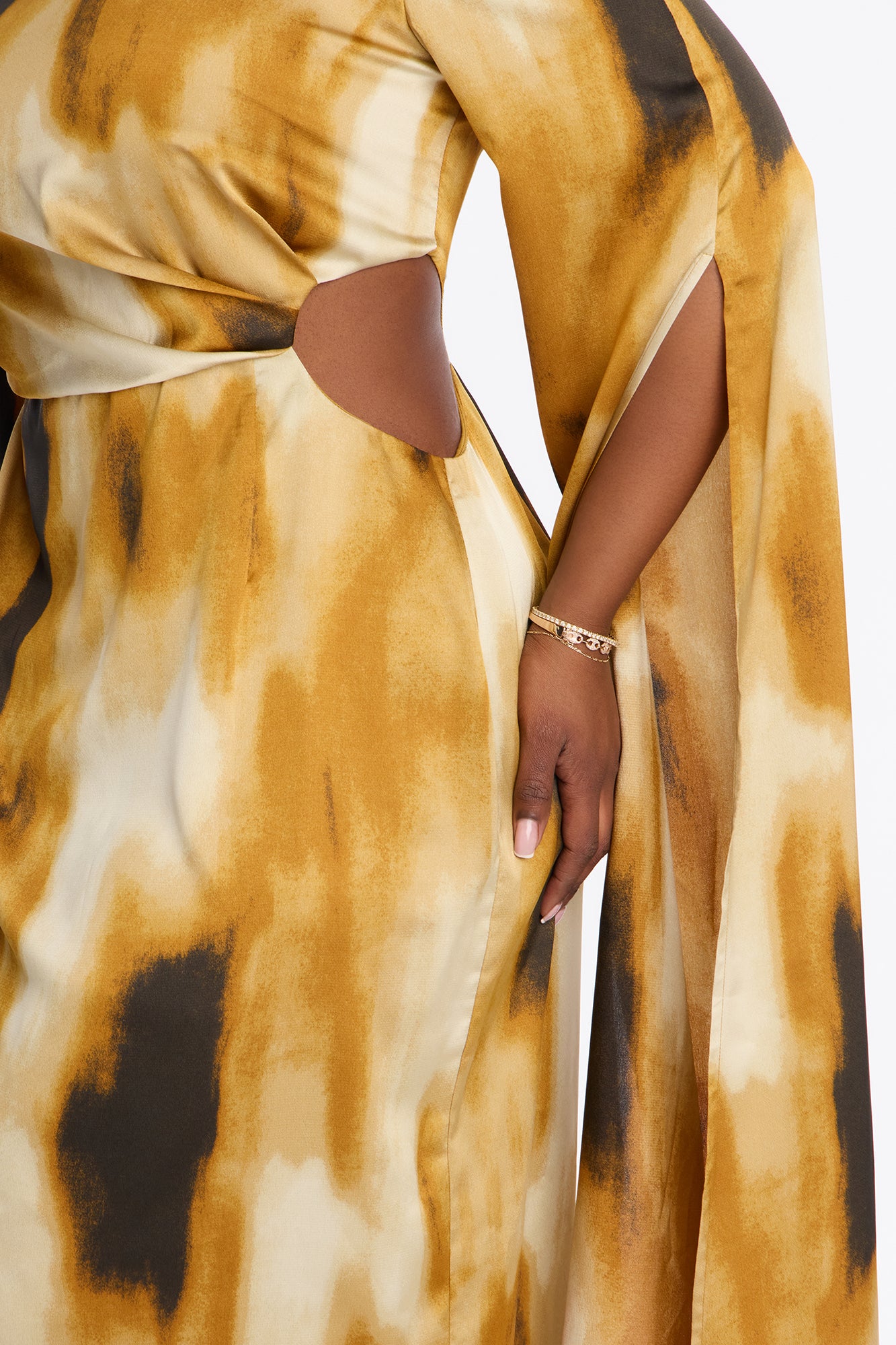 Eternal Flames Draped Satin Gown - Mustard/combo
