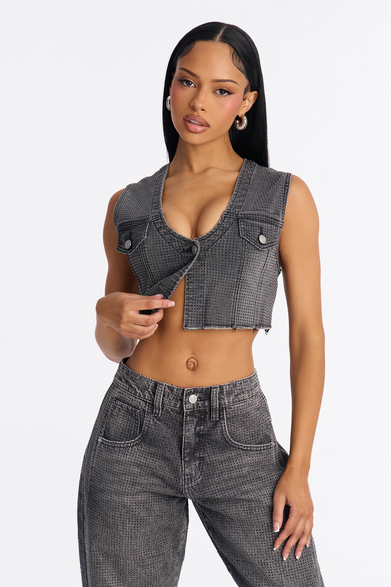 Razzle Dazzle Embellished Cropped Vest - Grey