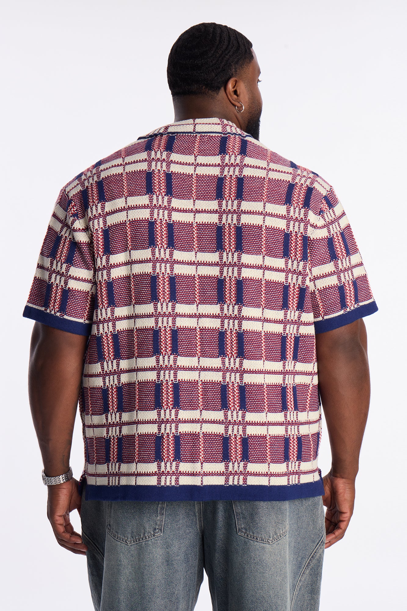 Crosshatch Closed Collar Button Up Shirt - Red