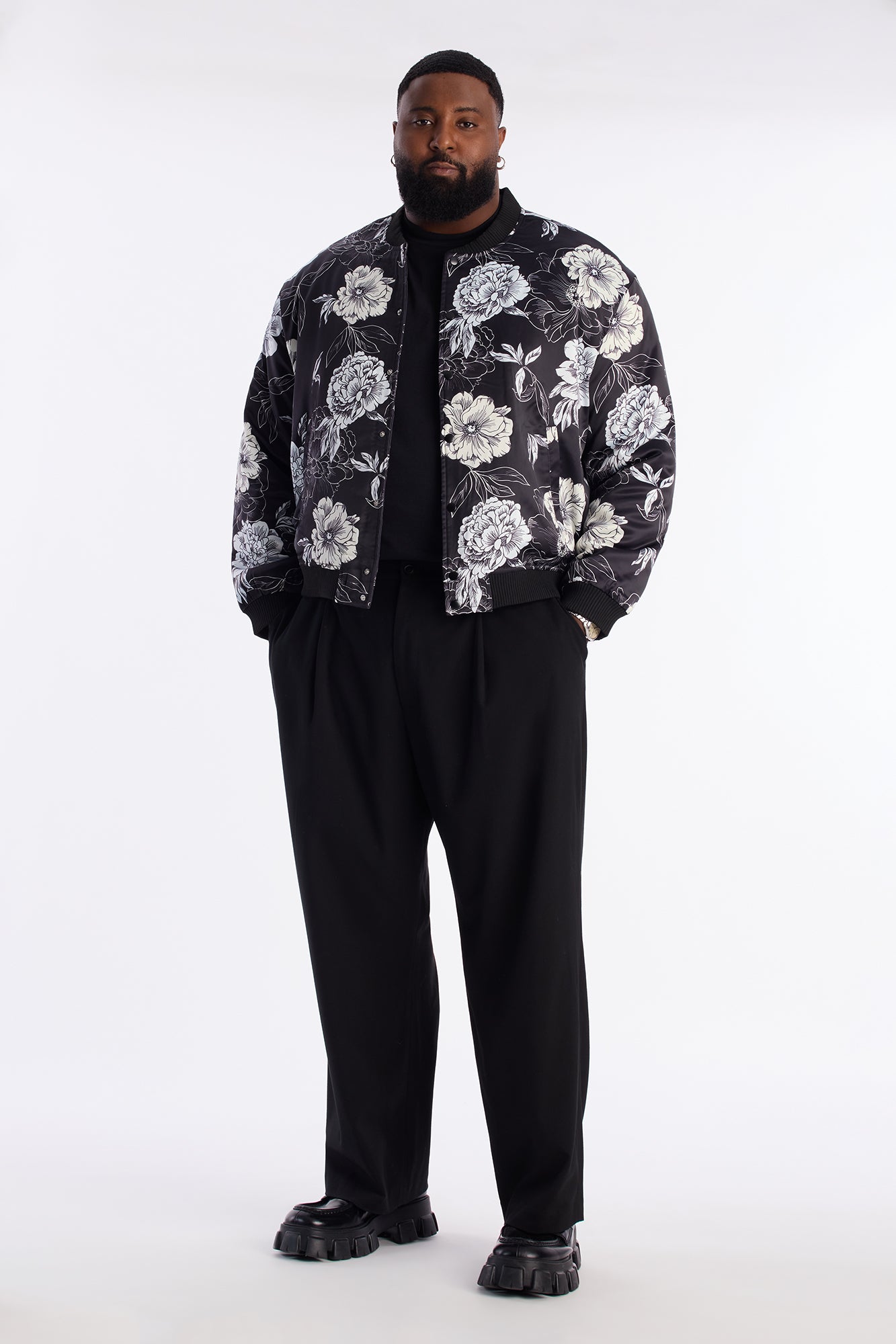 In Bloom Printed Bomber Jacket - Black