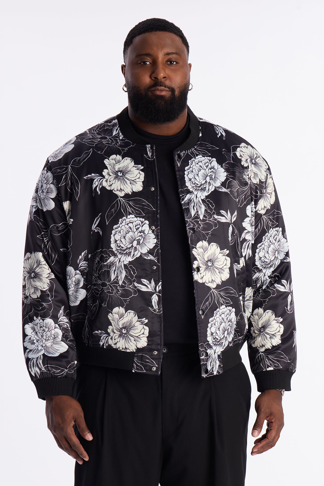 In Bloom Printed Bomber Jacket - Black