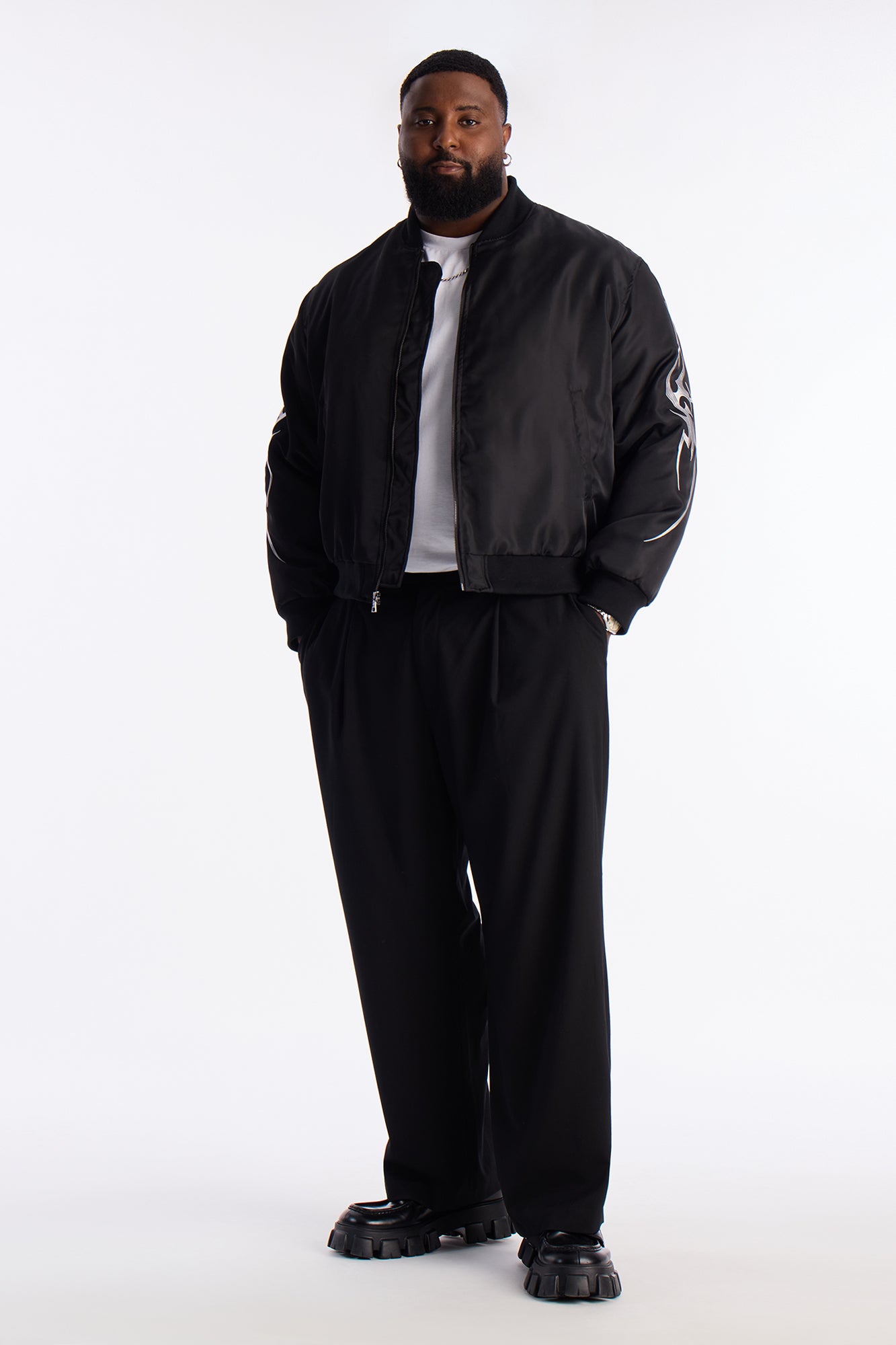Relaxed Classic Embroidered Bomber Jacket - Black
