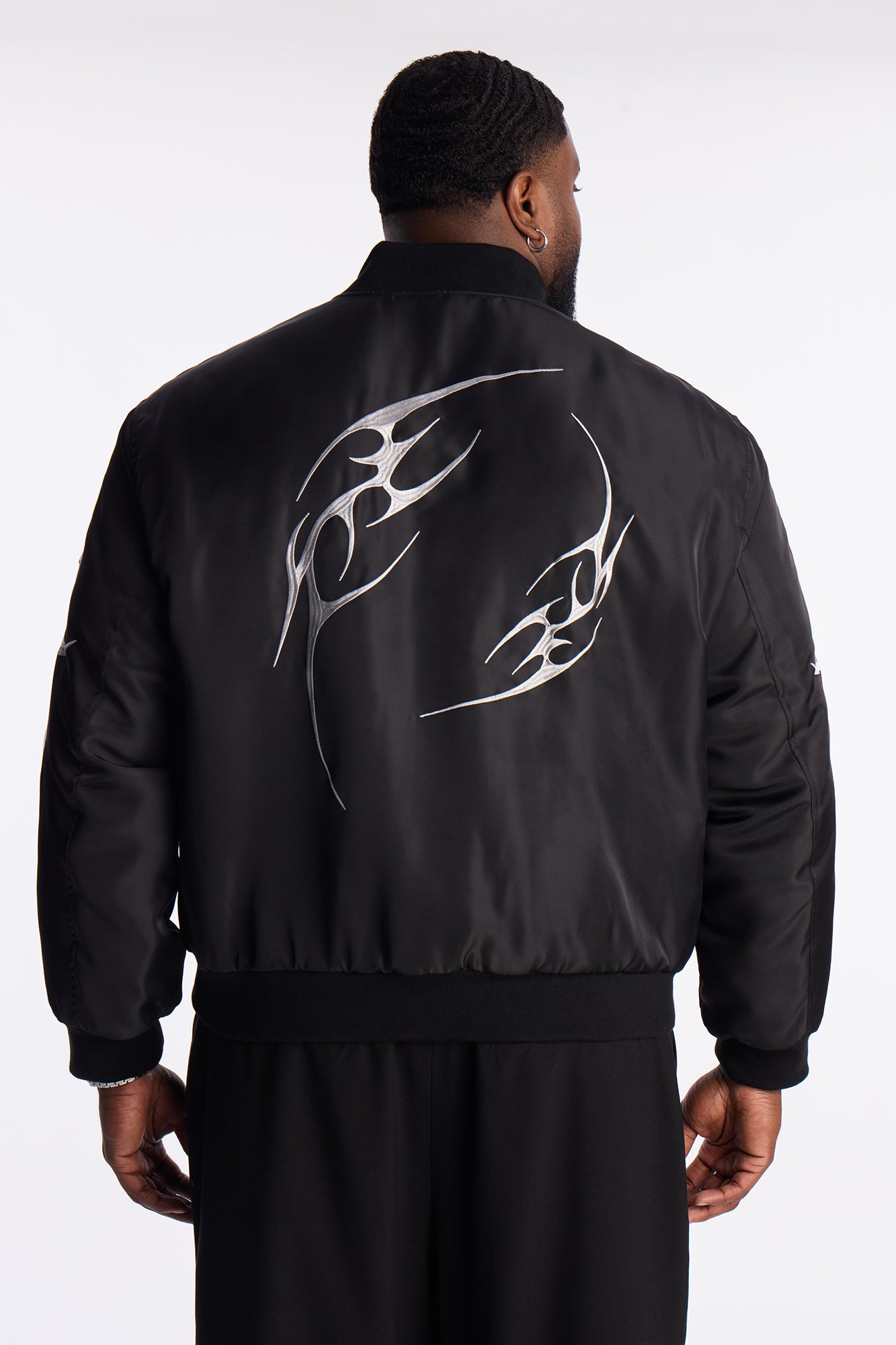 Relaxed Classic Embroidered Bomber Jacket - Black