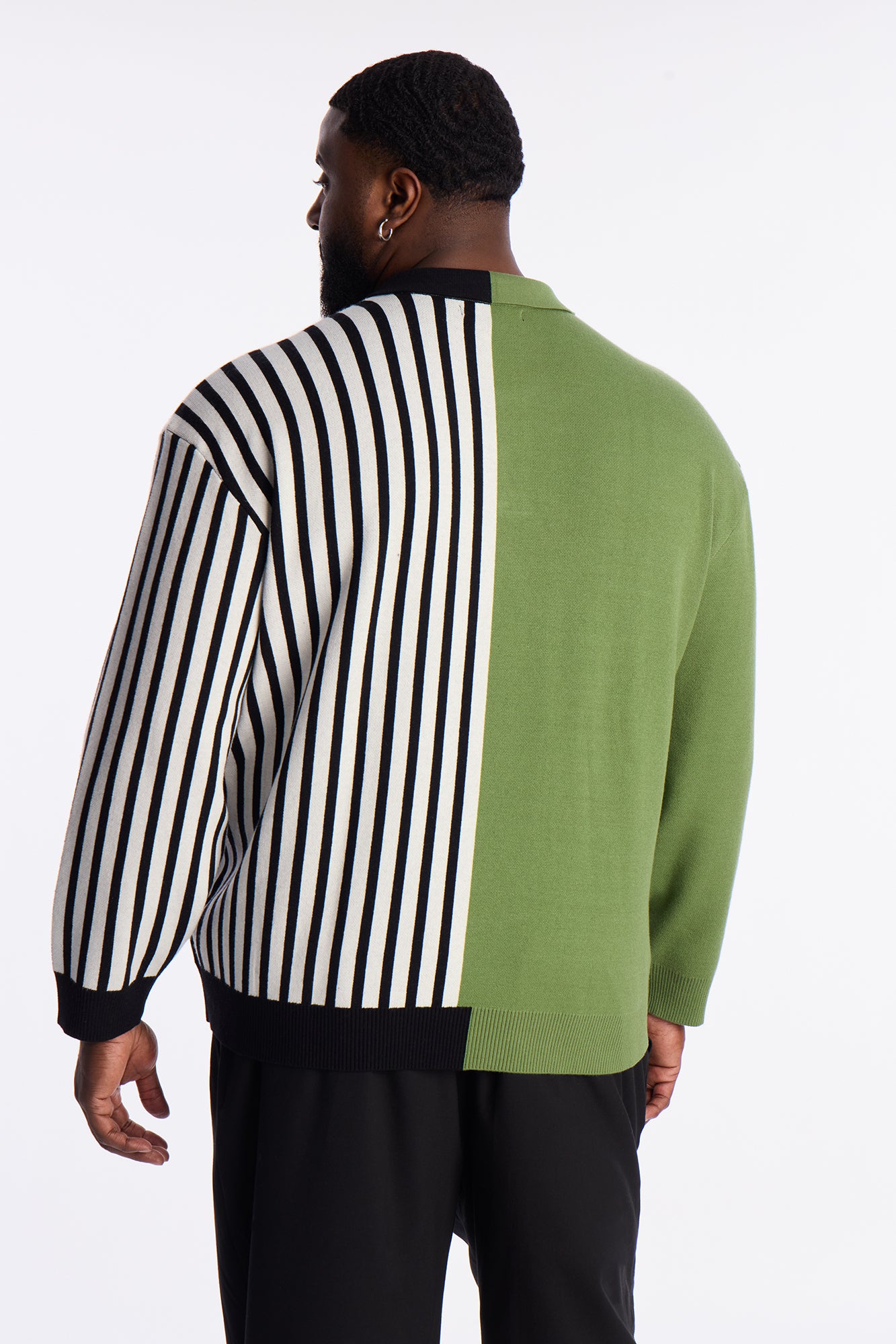 Half Striped Sweater Polo - Green