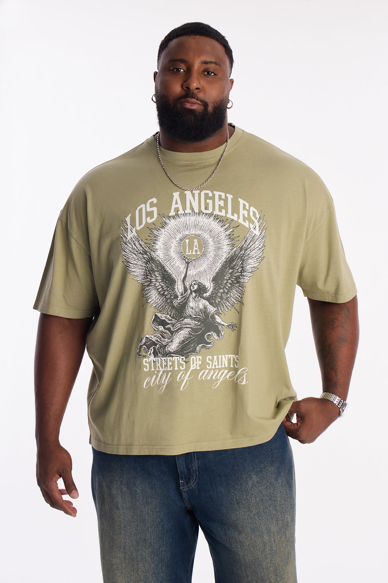 LA Street Saints Oversized Short Sleeve Tee - Olive