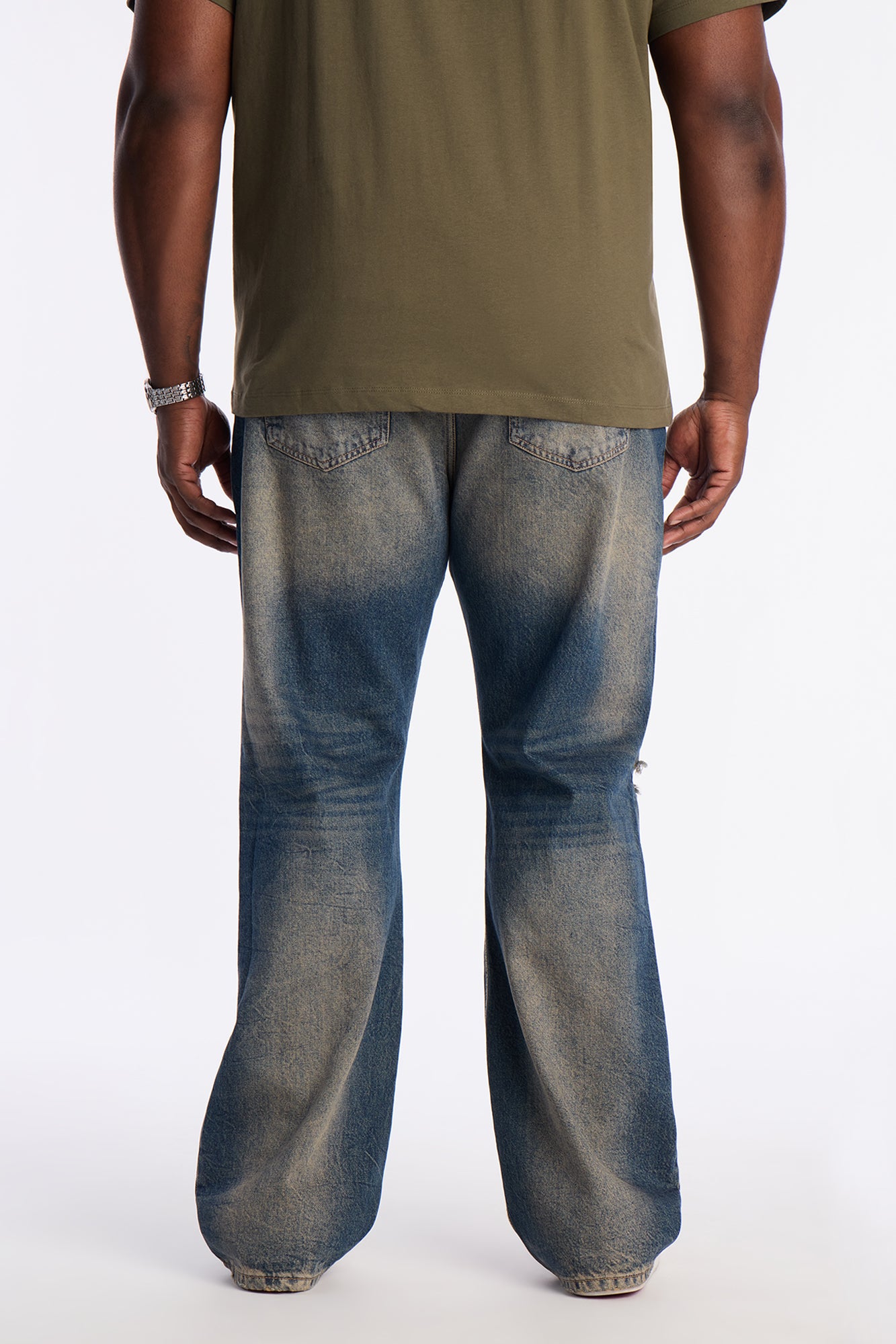 Stacked Slim Flare Looking Out Distressed Grommet Jean - Dark Wash