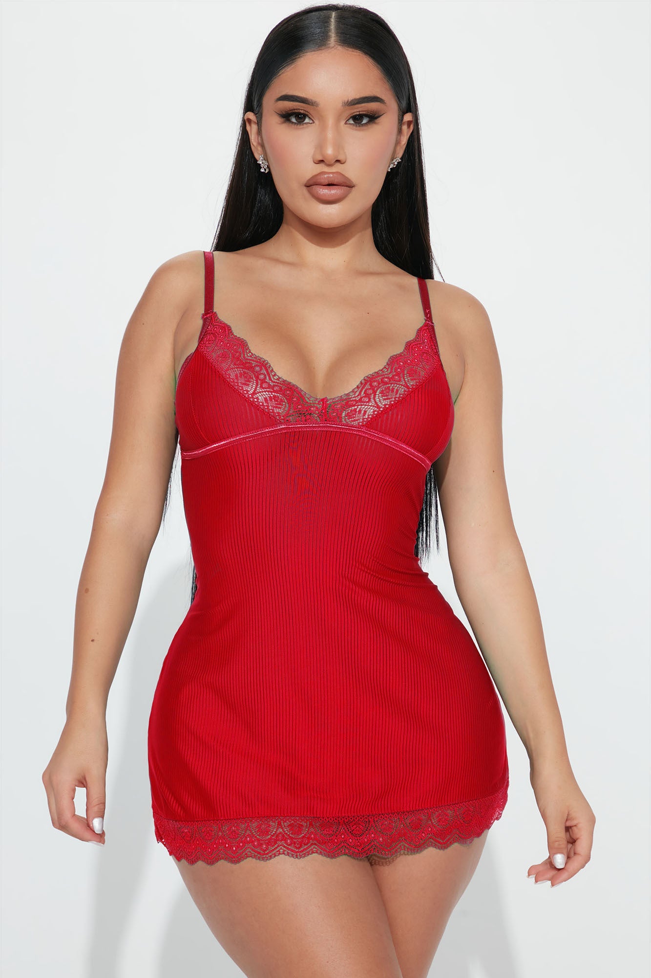 Never Ever Ribbed Babydoll - Red