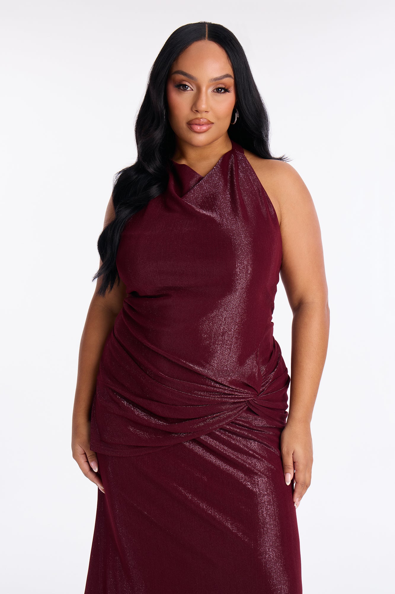 All For You Backless Metallic Maxi Dress - Burgundy