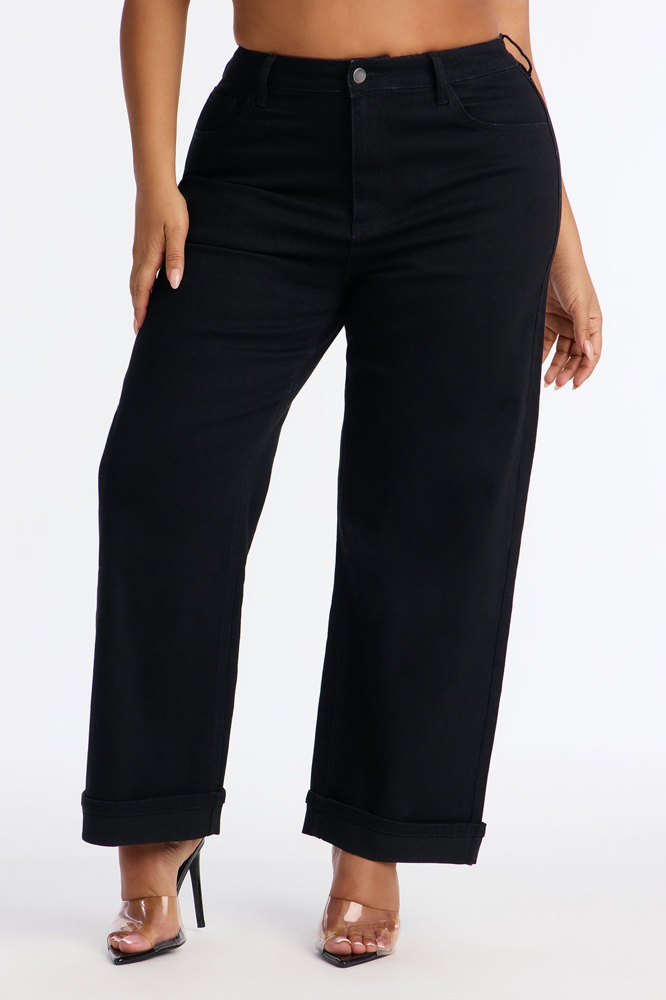 Love You Roll Cuff Mom Jeans - Black