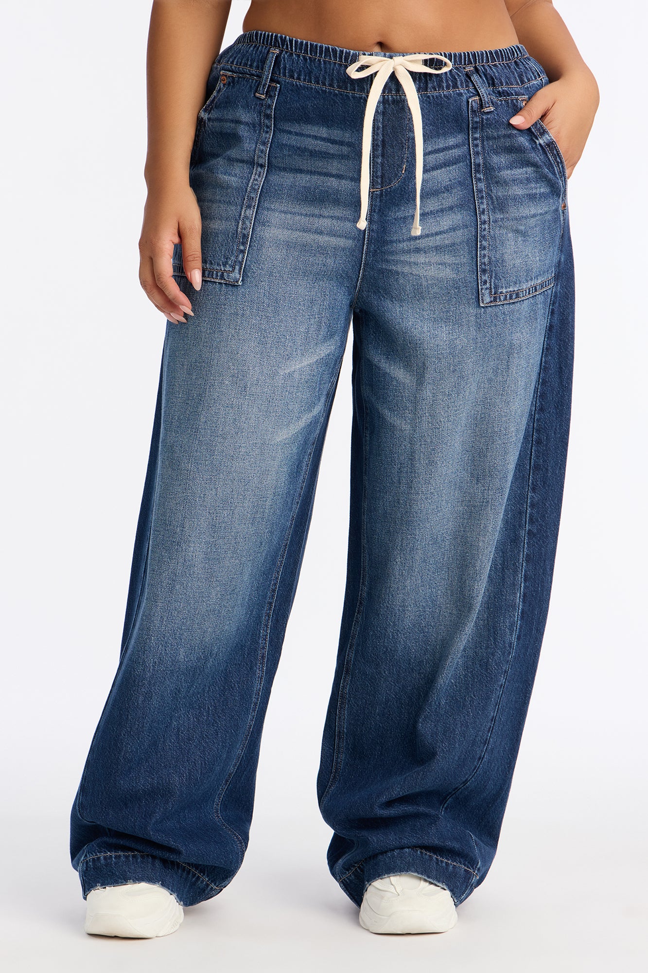 Ocean Ave Tie Waist Baggy Jeans - Dark Wash