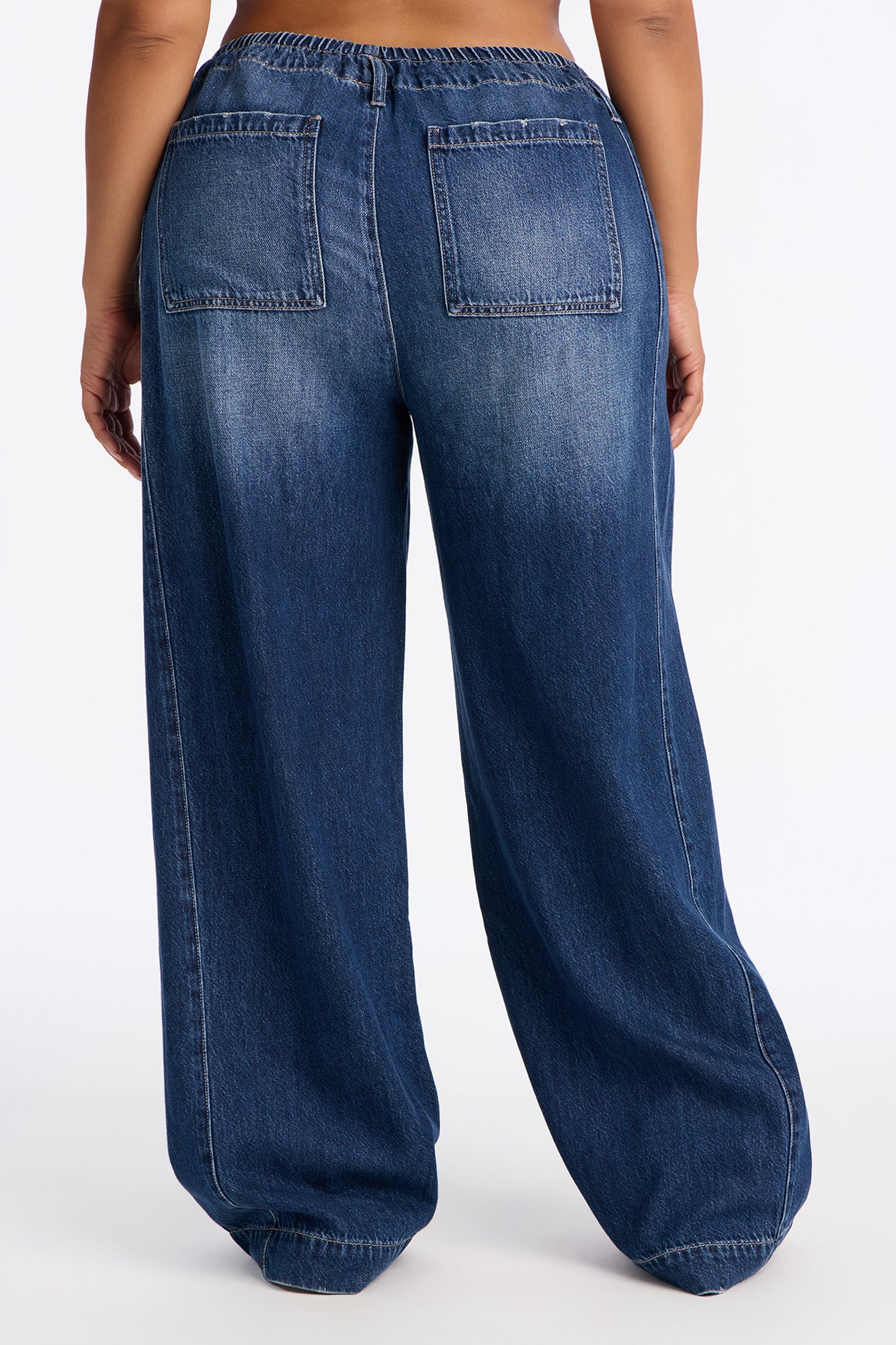 Ocean Ave Tie Waist Baggy Jeans - Dark Wash