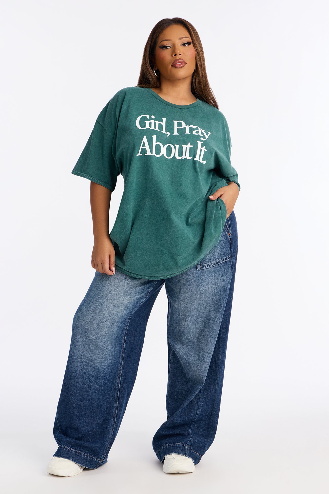 Girl Pray About It Washed Tshirt - Hunter