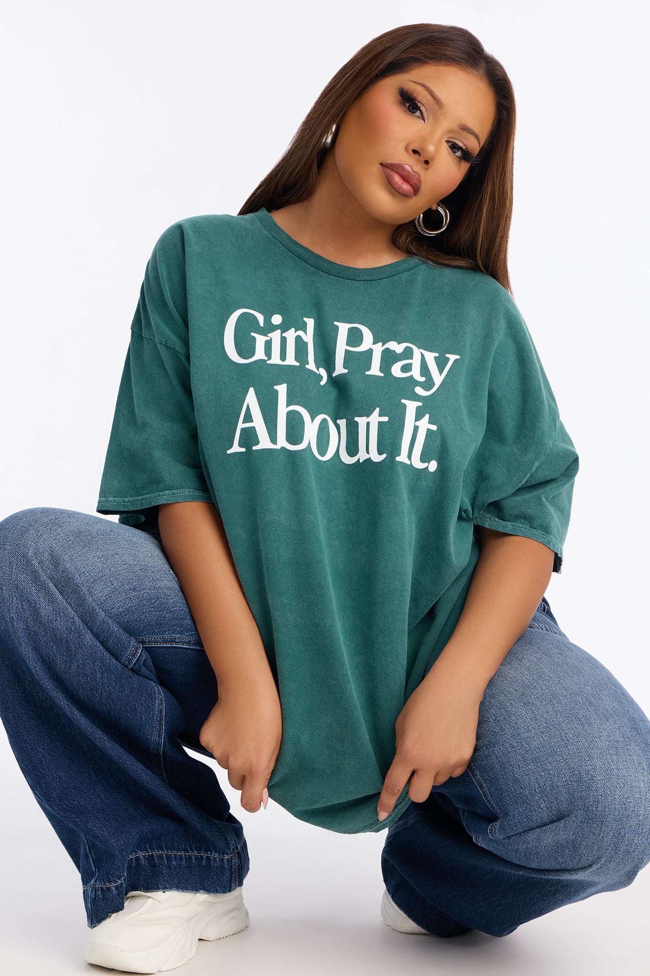 Girl Pray About It Washed Tshirt - Hunter