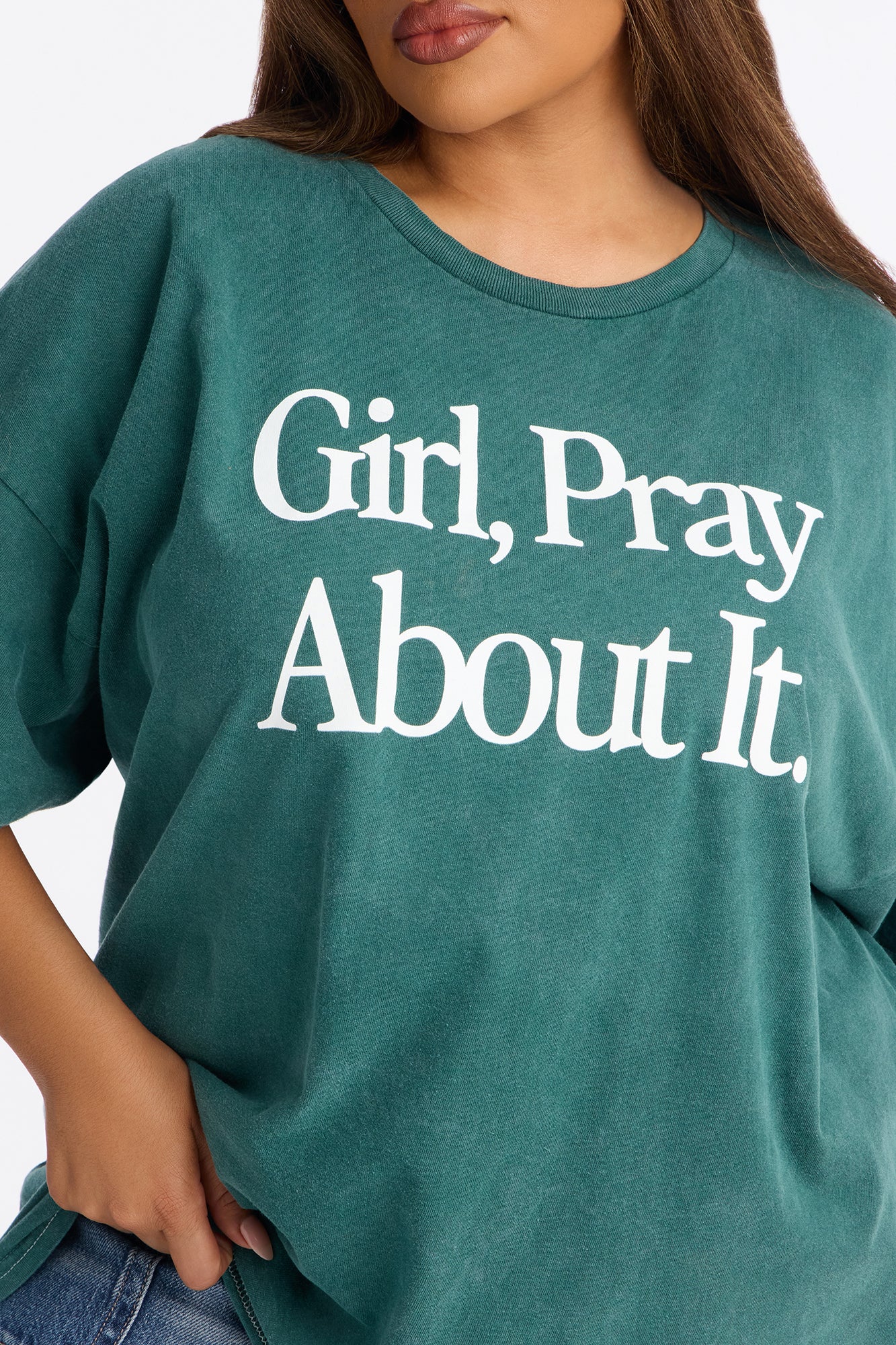Girl Pray About It Washed Tshirt - Hunter