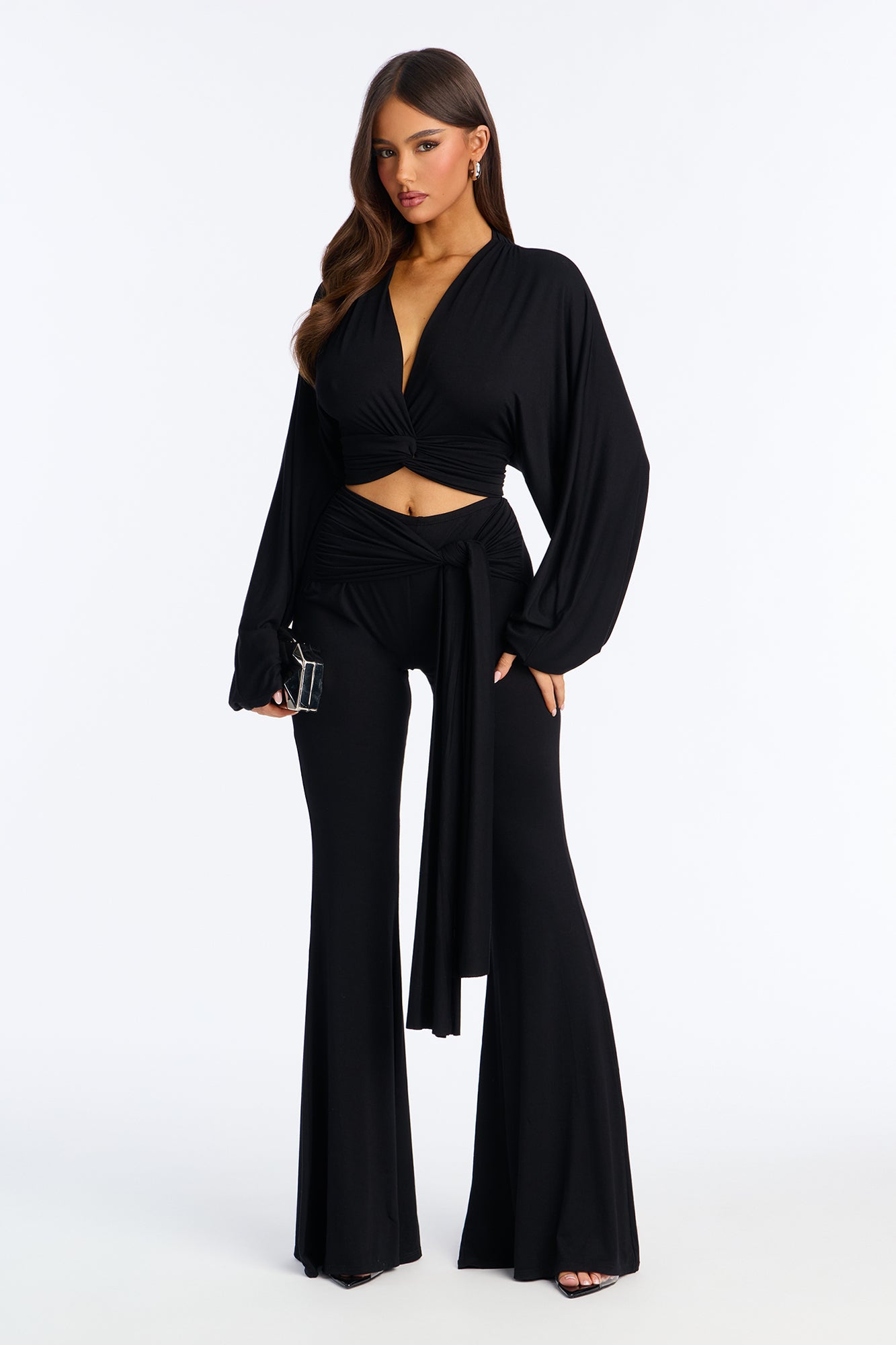 Rania Twist Front Pant Set - Black