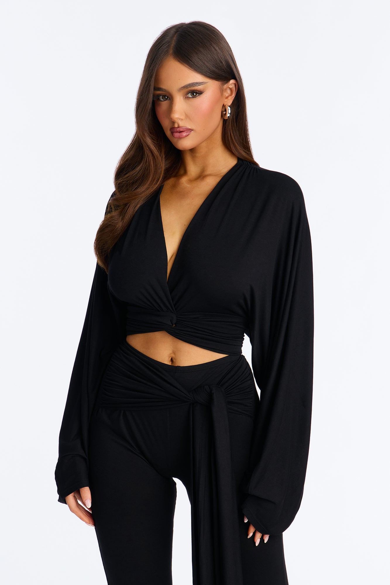 Rania Twist Front Pant Set - Black