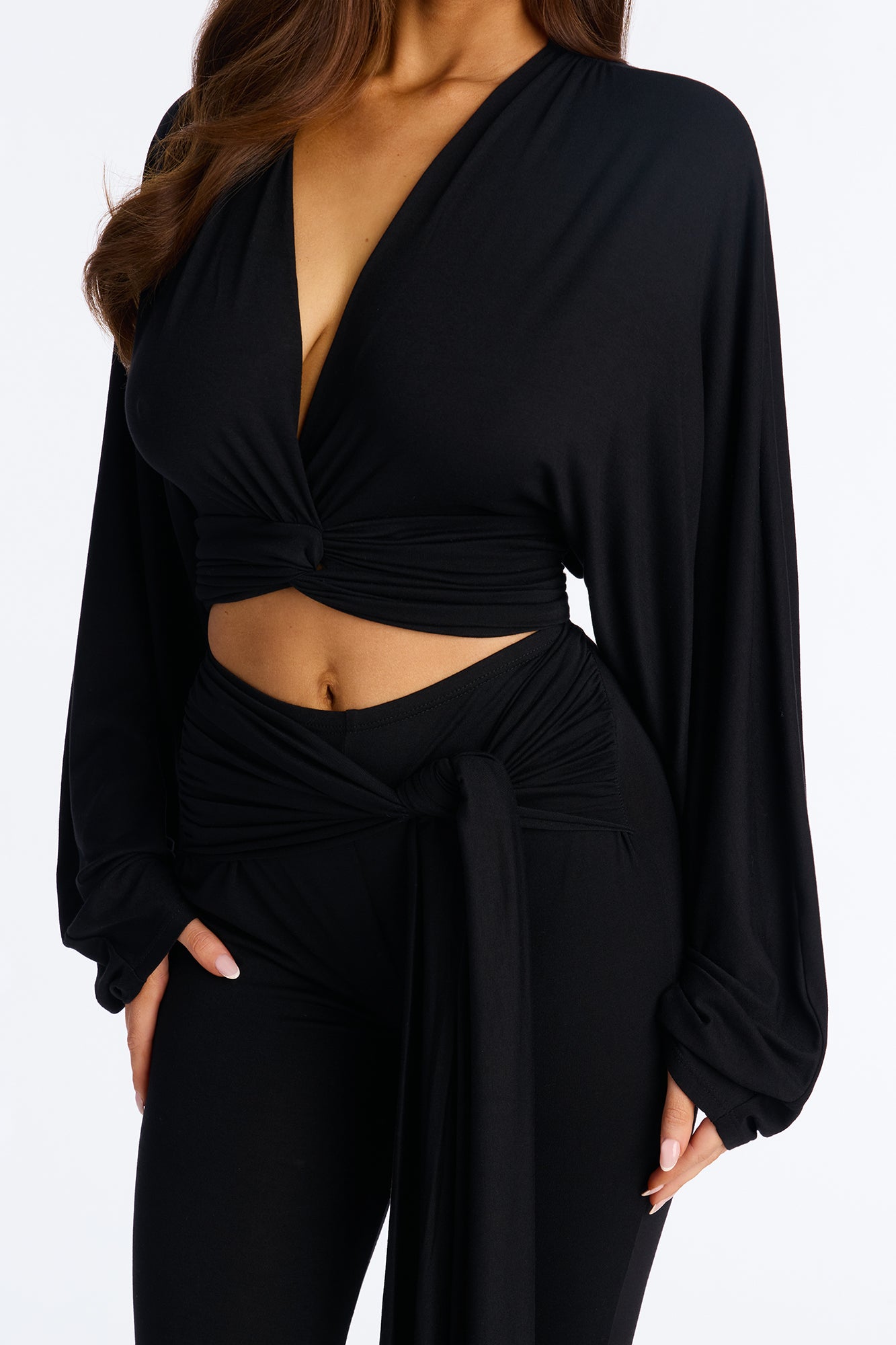 Rania Twist Front Pant Set - Black