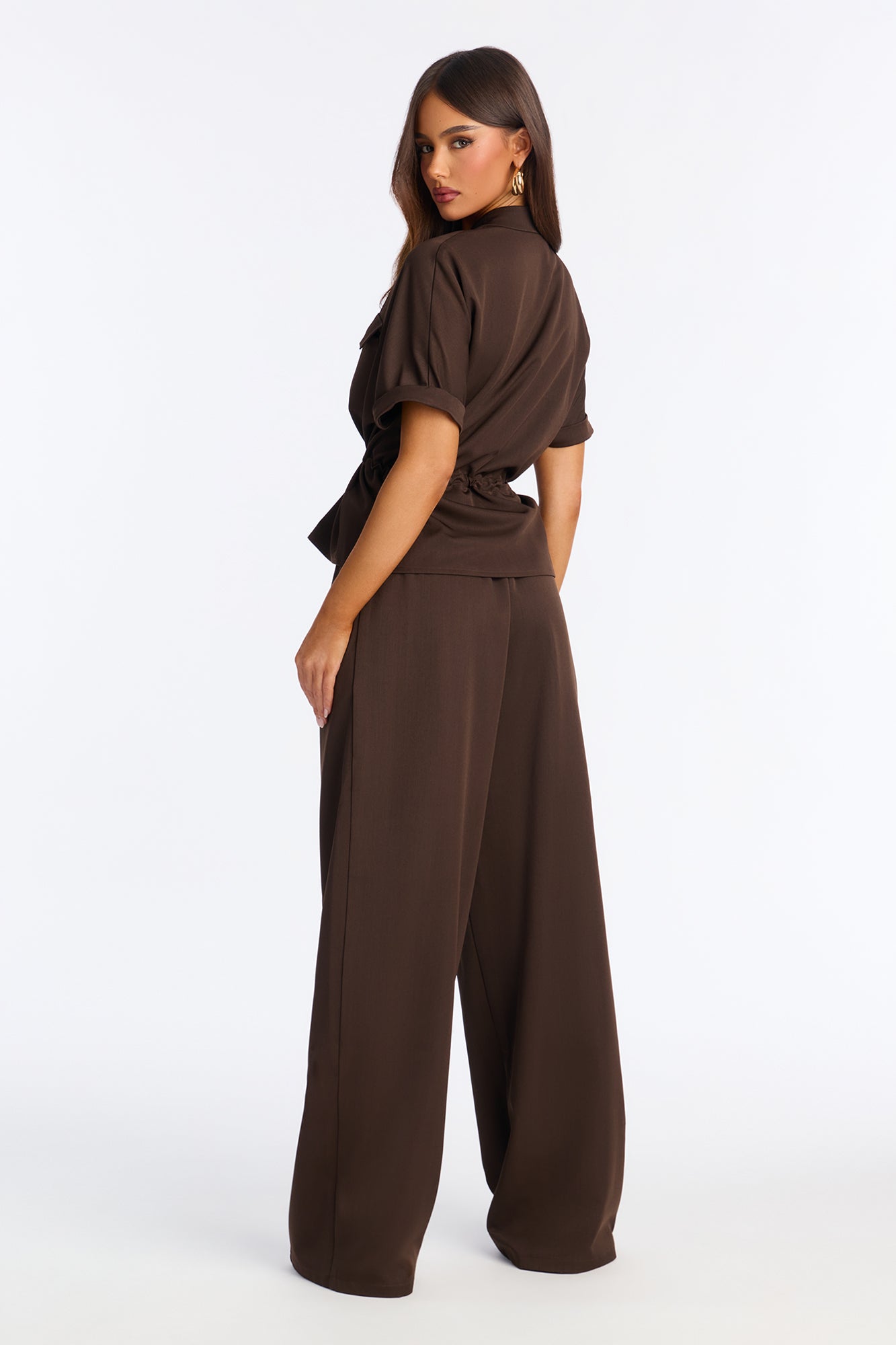 Niveah Wide Leg Pant Set - Brown