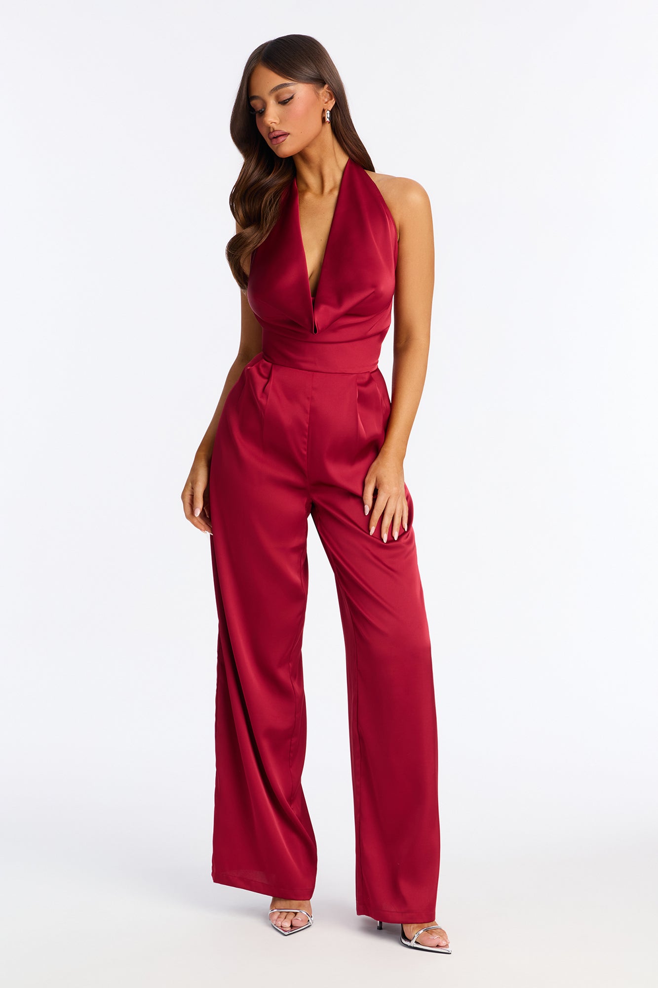 Chic Vibes Cowl Wide Leg Jumpsuit - DarkRed