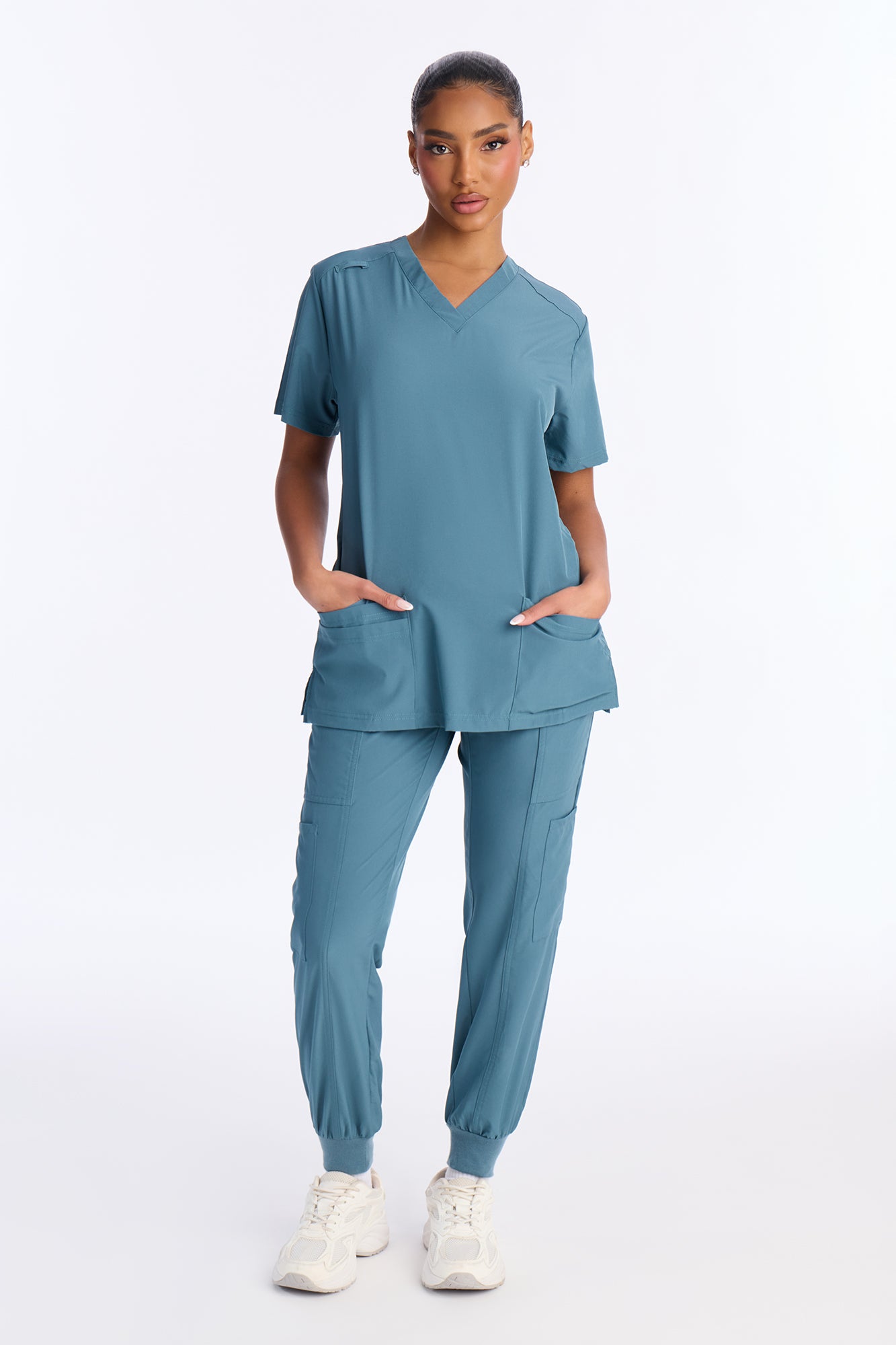 Pulse Point Scrub V-Neck Top - Cerulean