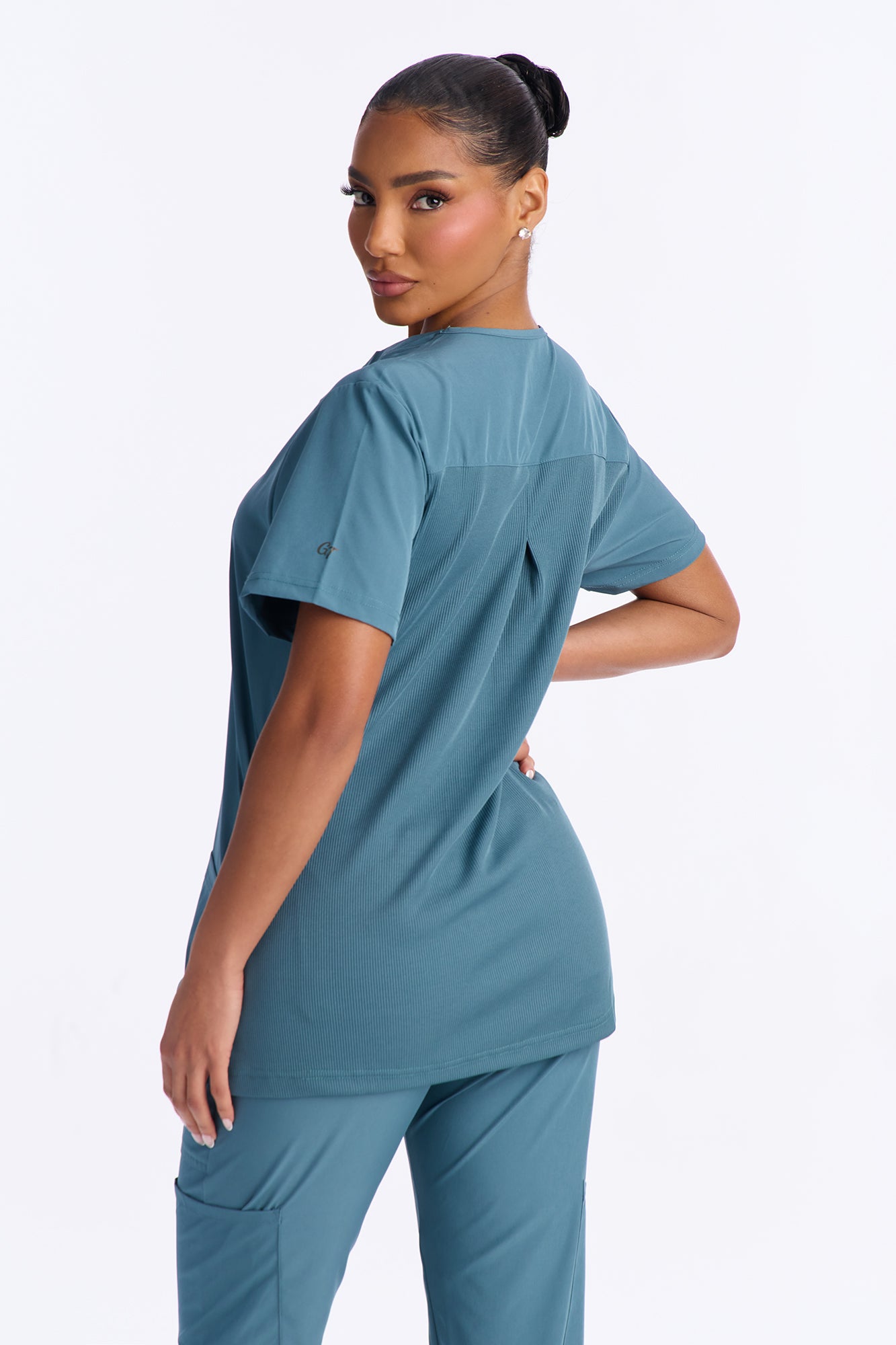 Pulse Point Scrub V-Neck Top - Cerulean