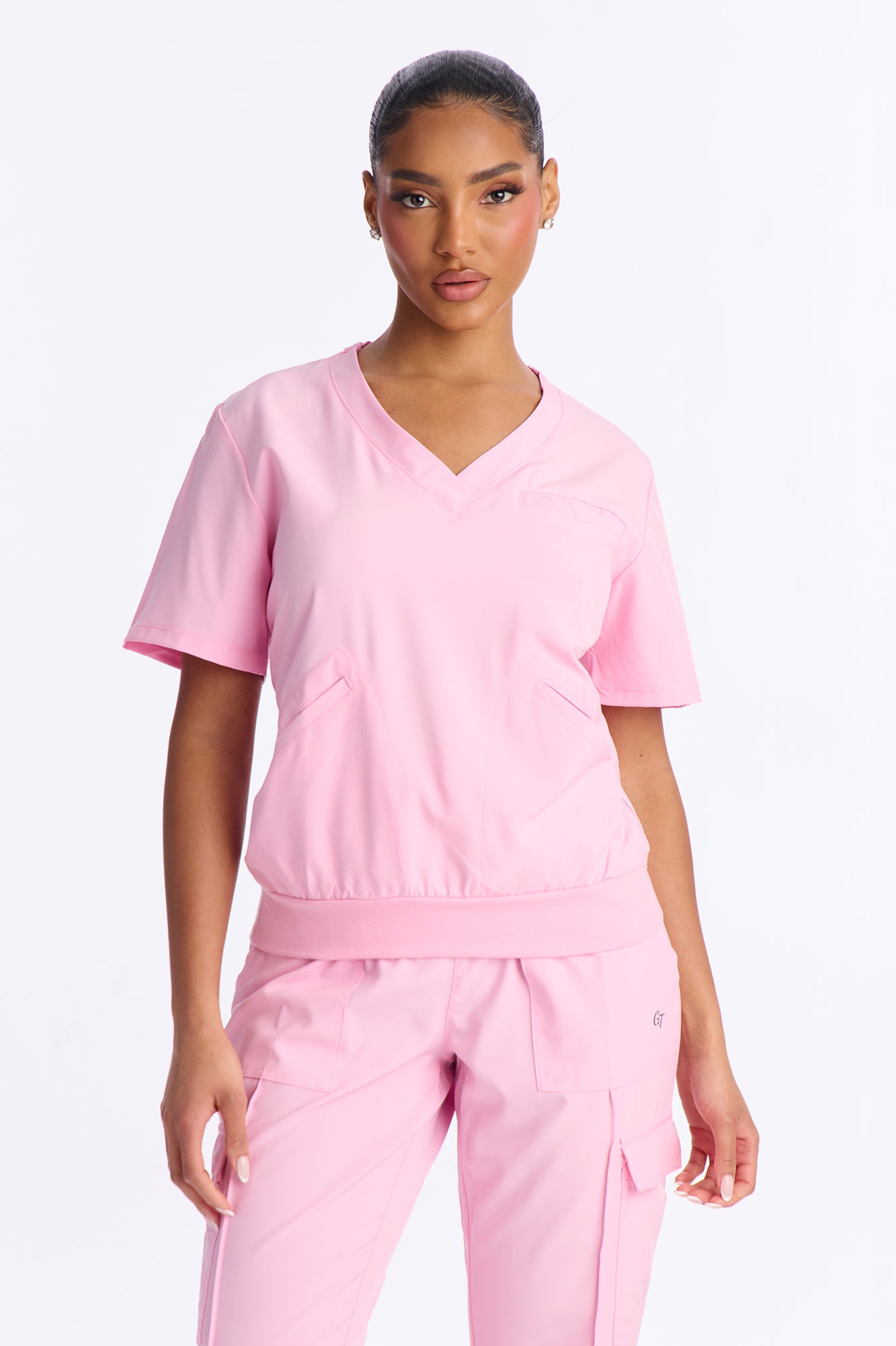 Pretty In Practice Scrub V Neck Top - Pink