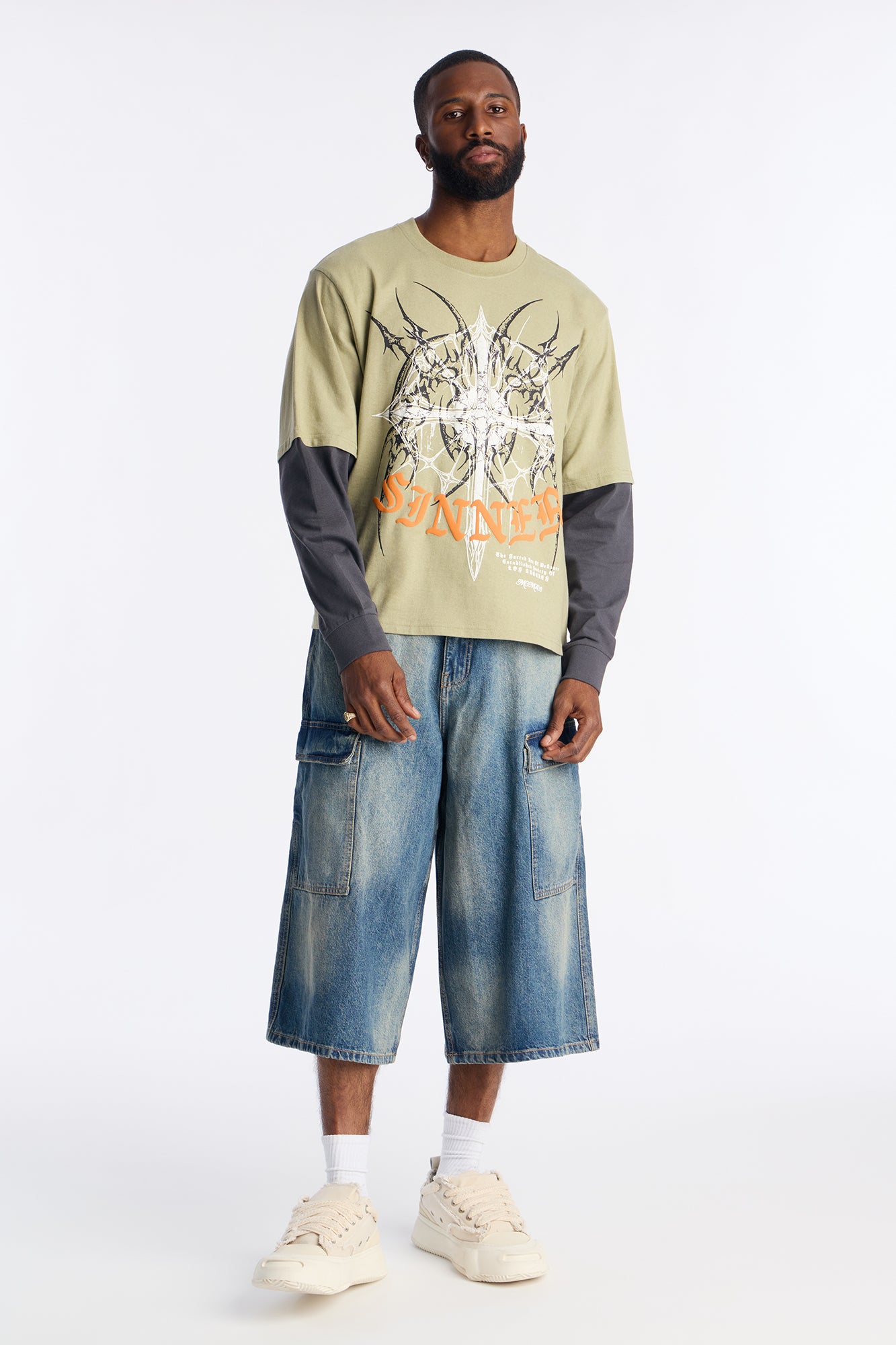 Once A Sinner 2fer Long Sleeve Tee - Green