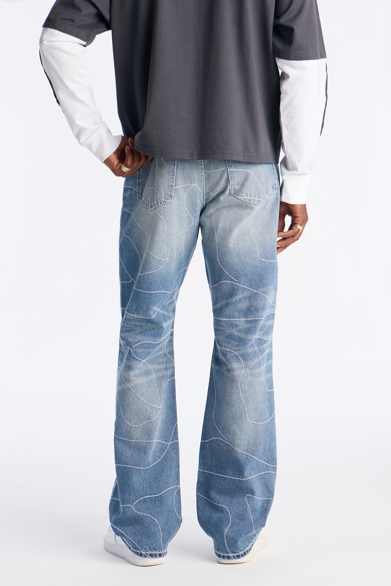 Stacked Slim Flare Powerline Stitched Jean - Medium Blue Wash