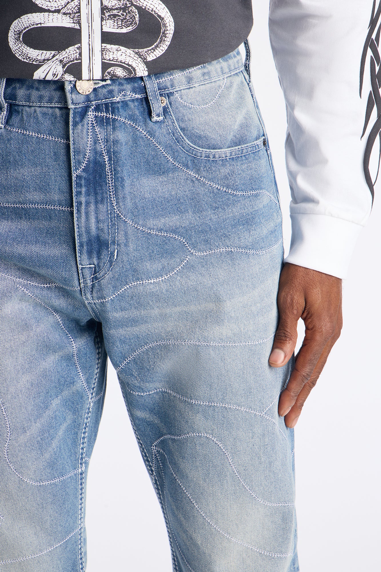 Stacked Slim Flare Powerline Stitched Jean - Medium Blue Wash