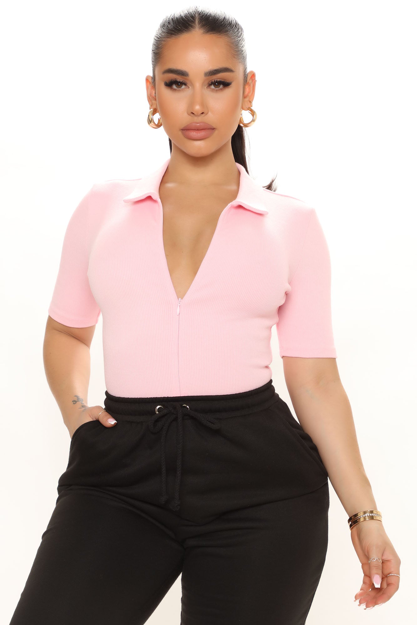 Hustle And Grind Short Sleeve Bodysuit - Pink