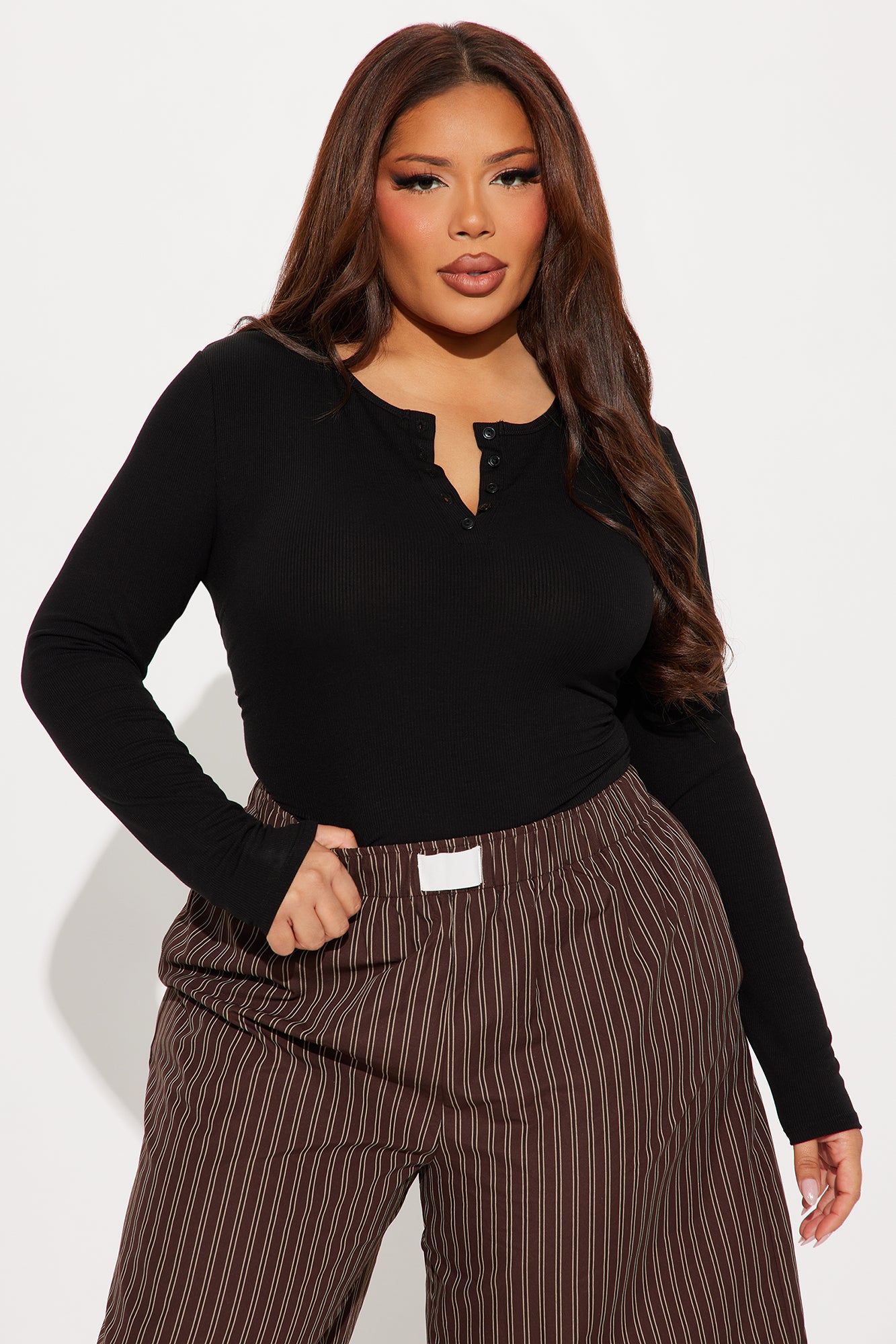 Symphony Henley Long Sleeve Top - Black