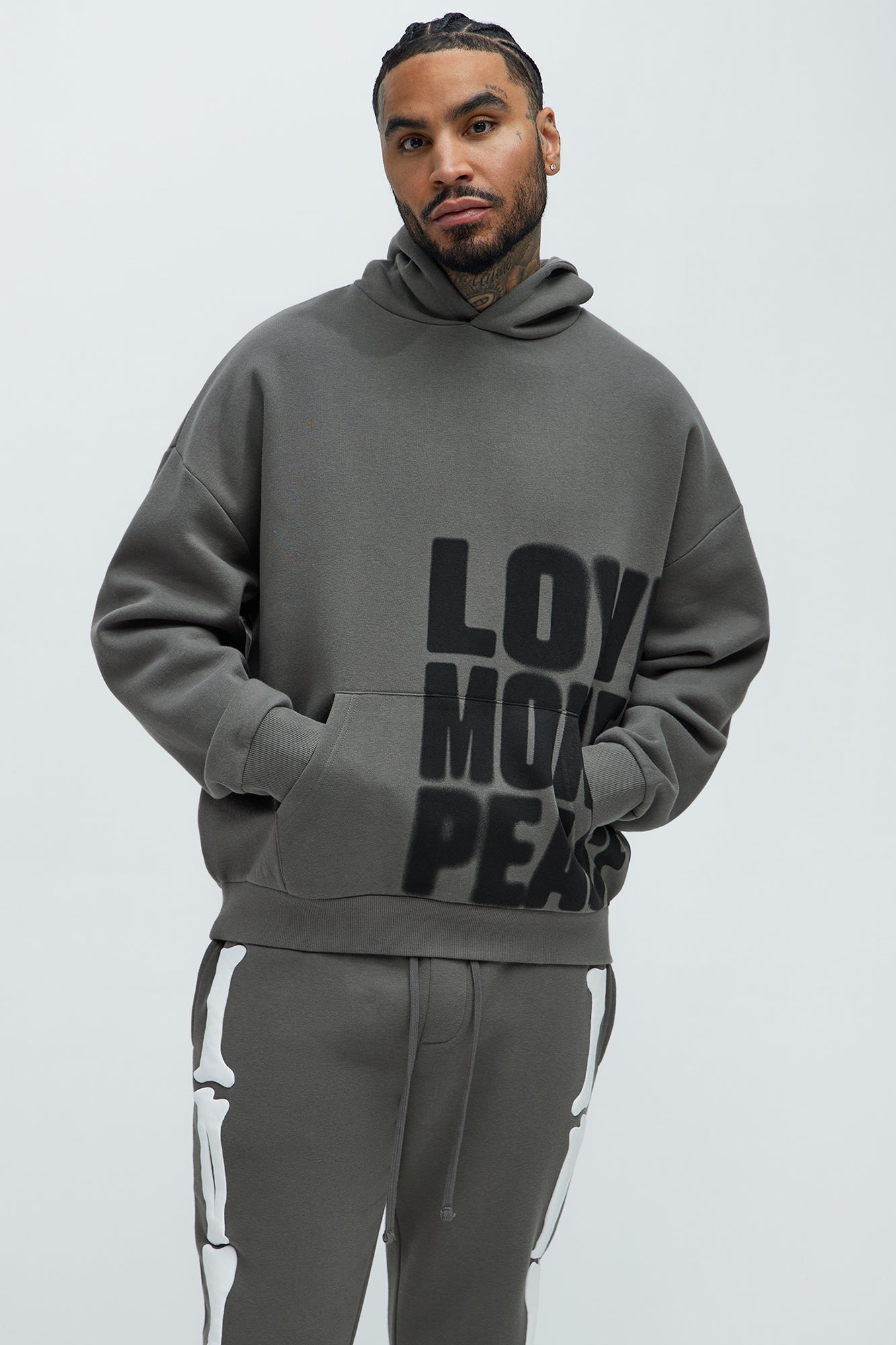Tayson Spray Paint Oversized Hoodie - Grey/combo