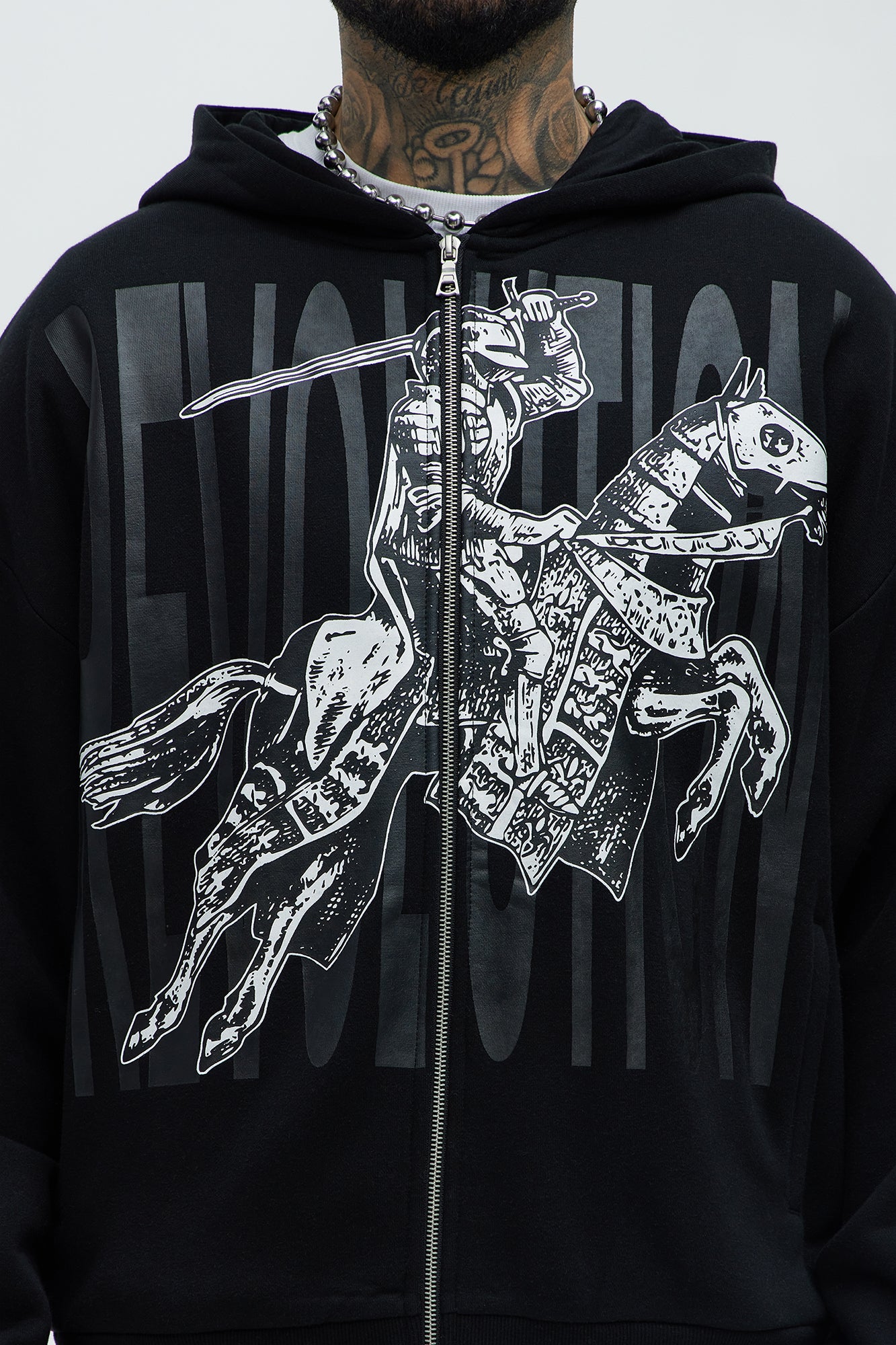 Tayson Crusader Printed Oversized Zip Hoodie - Black