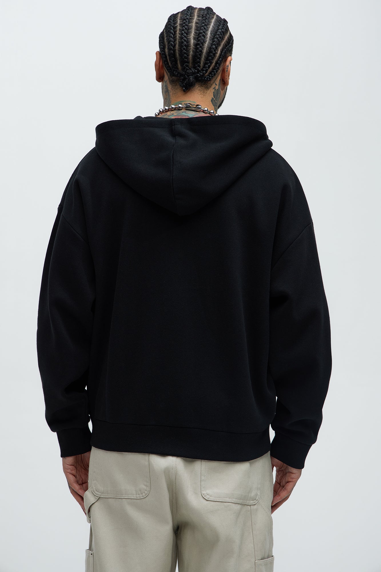 Tayson Crusader Printed Oversized Zip Hoodie - Black