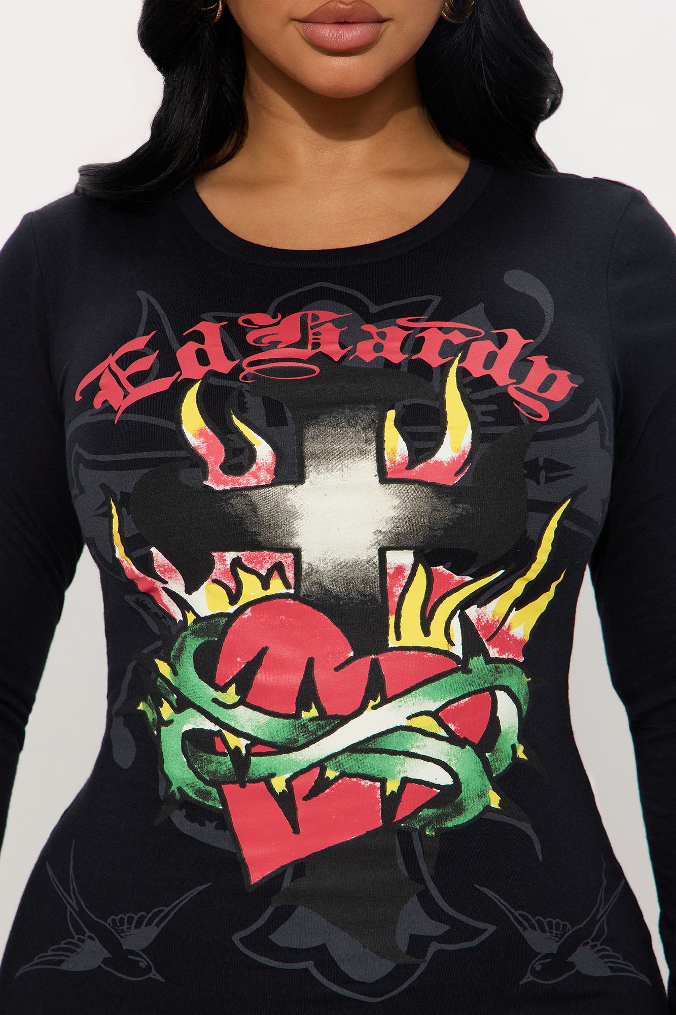 Ed Hardy Cross Long Sleeve Mini Dress - Black