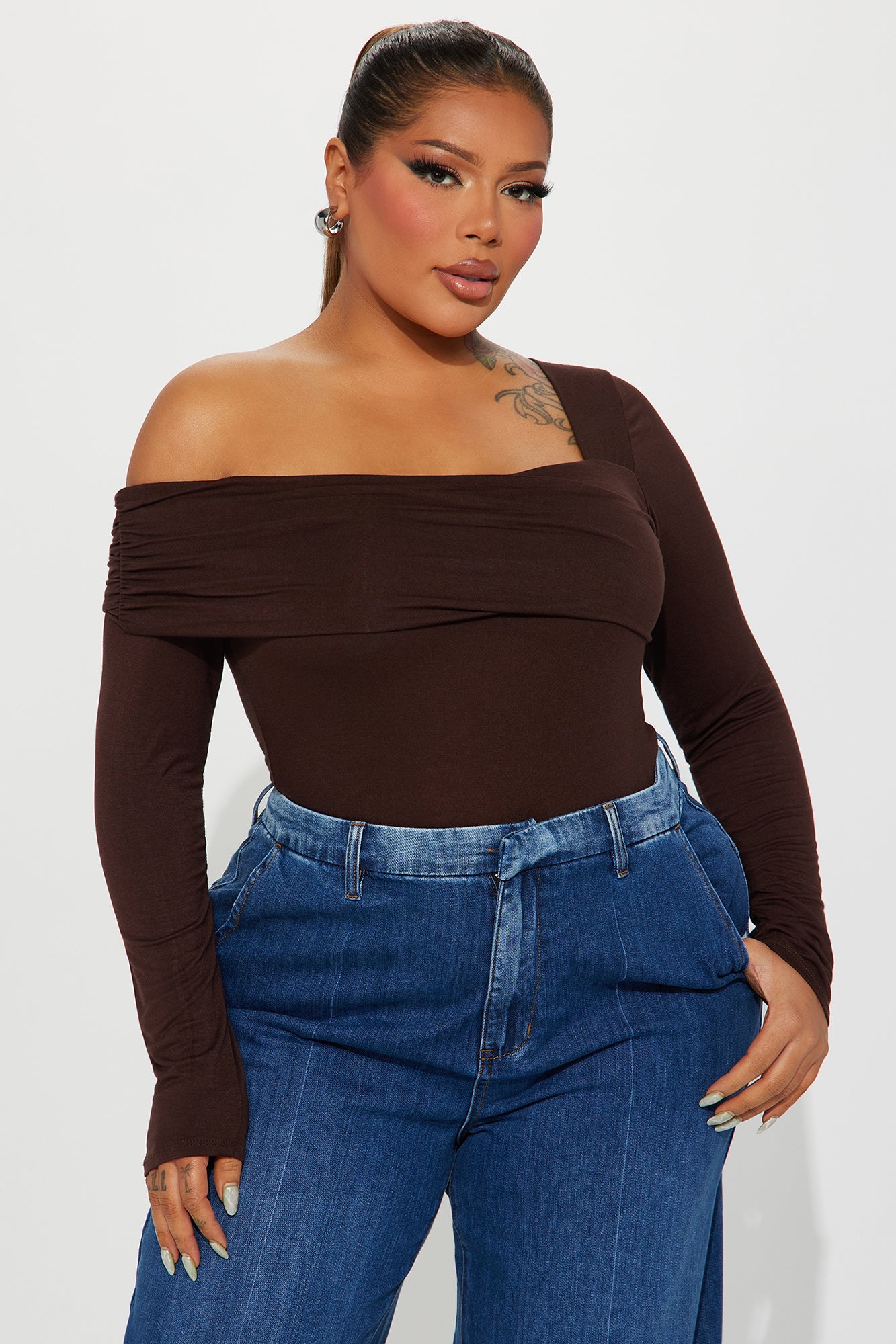 Gia One Shoulder Bodysuit - Brown