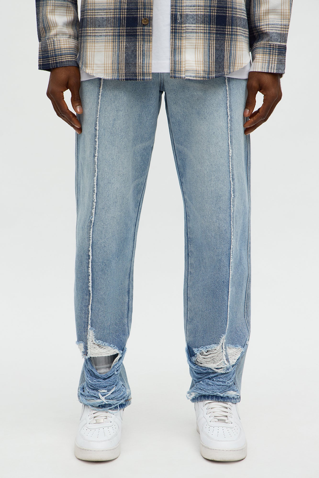 Straight Patras Pleated Destroyed Jean - Light Blue Wash