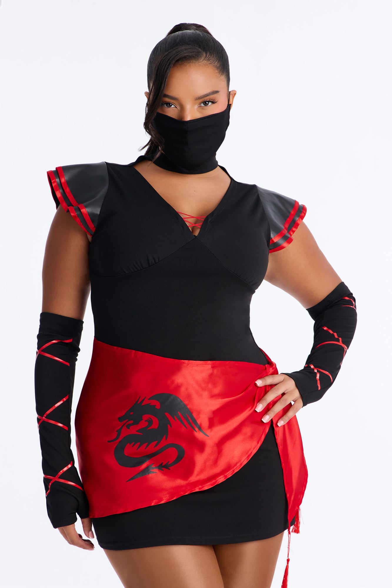 Elusive Ninja Babe 7 Piece Costume Set - Black/Red