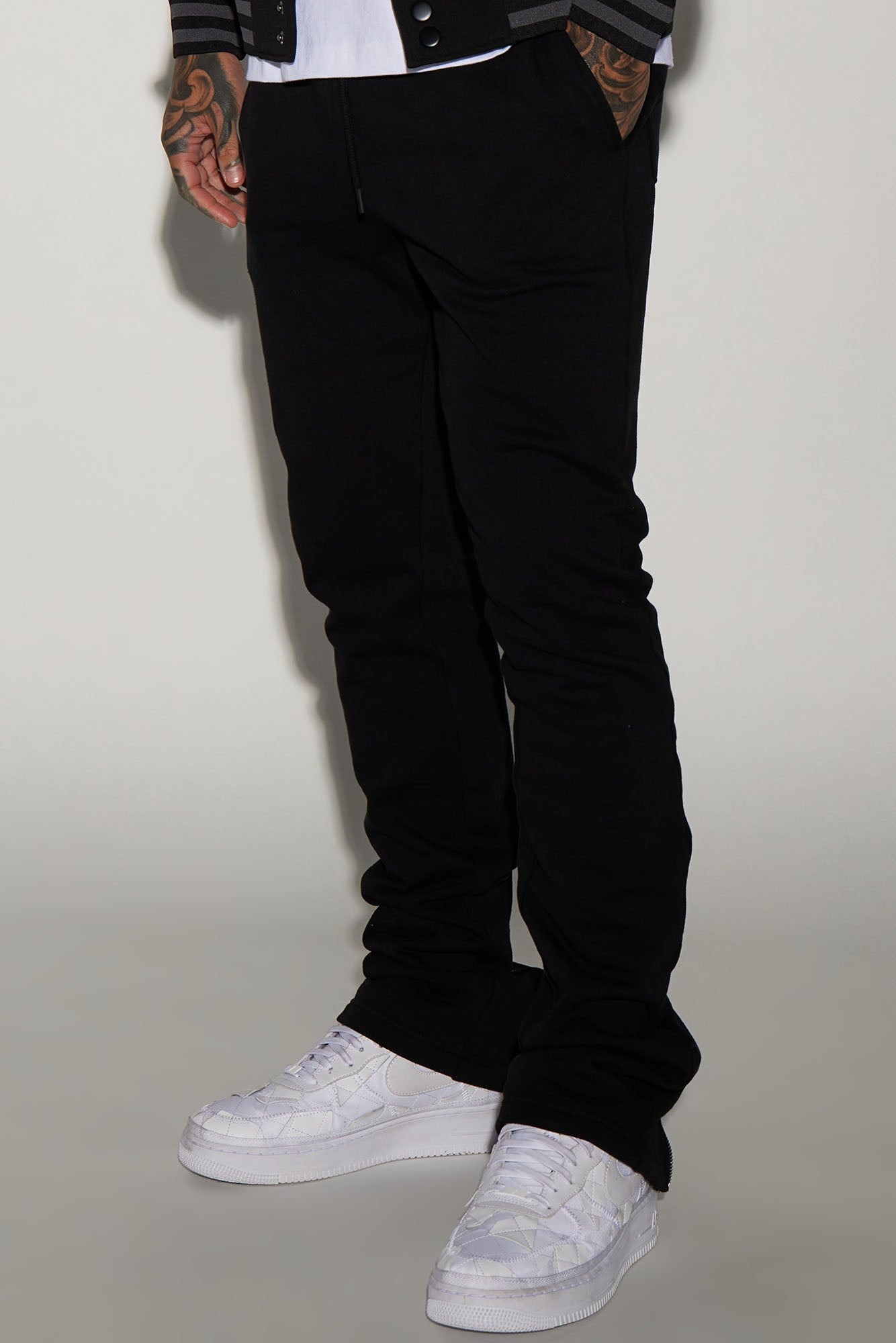 Tayson Back Zipper Skinny Flared Sweatpants - Black