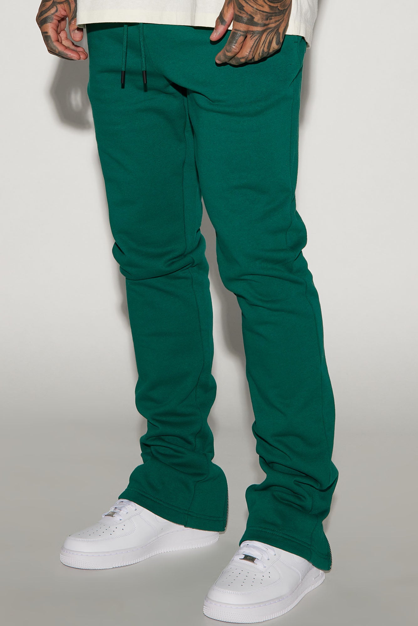Tayson Back Zipper Skinny Flared Sweatpants - Green