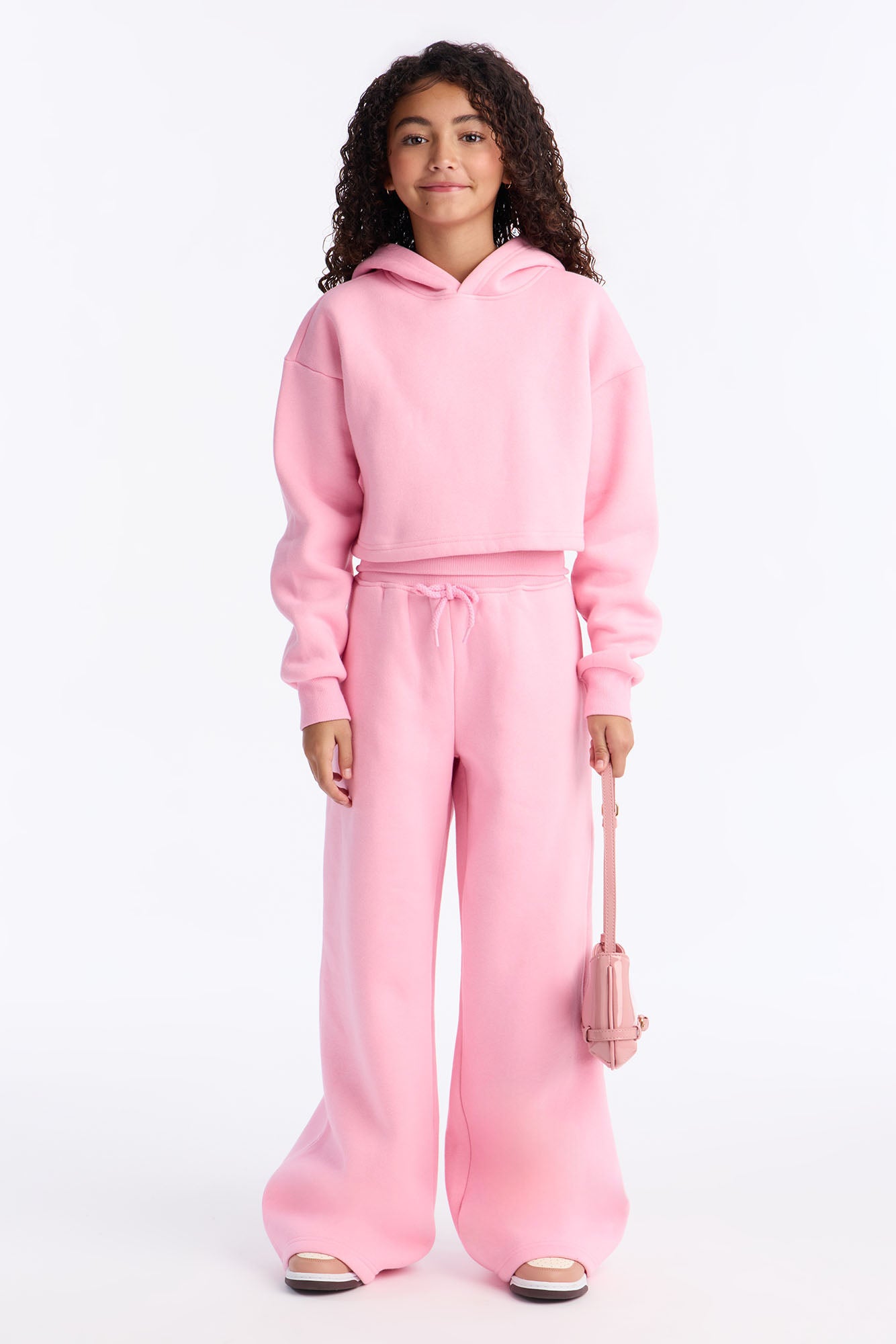 Mini Don't Sweat It Foldover Waist Fleece Pant Set - Bubblegum Pink