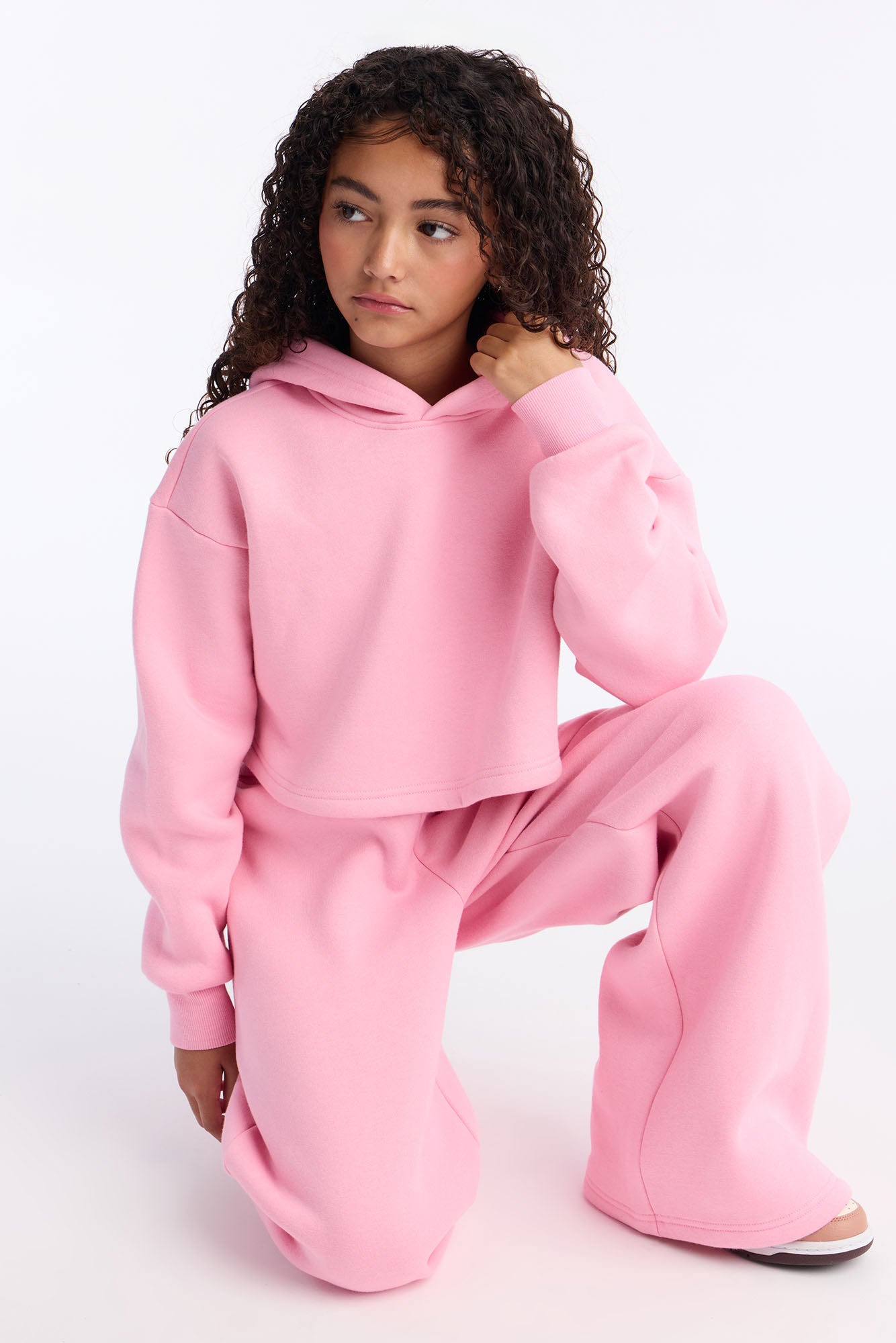 Mini Don't Sweat It Foldover Waist Fleece Pant Set - Bubblegum Pink