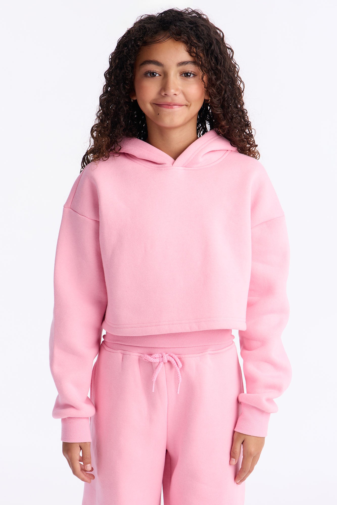 Mini Don't Sweat It Foldover Waist Fleece Pant Set - Bubblegum Pink